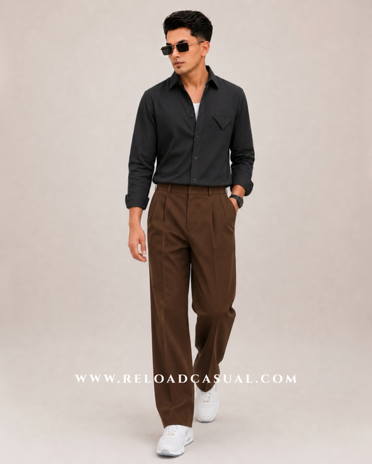 Single Flap Pocket Boxy Fit Shirt + Korean Baggy Adjuster Trousers