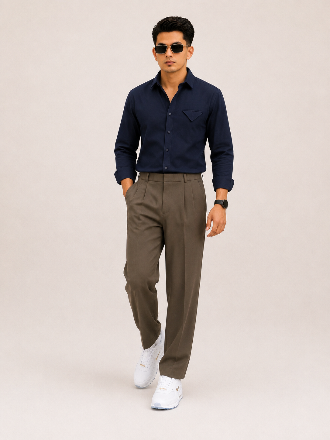 Single Flap Pocket Boxy Fit Shirt + Korean Baggy Adjuster Trousers