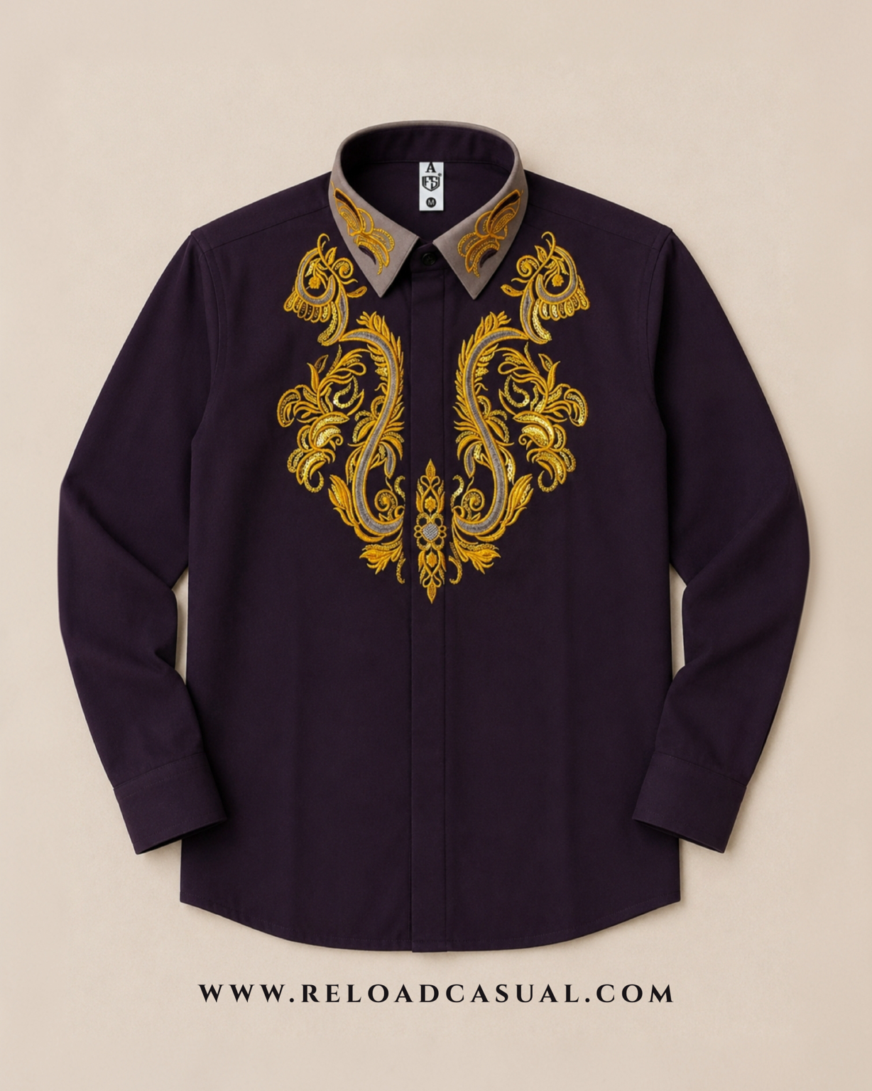 Mens Embroidered Contrast Collar Design Slim Fit Shirt