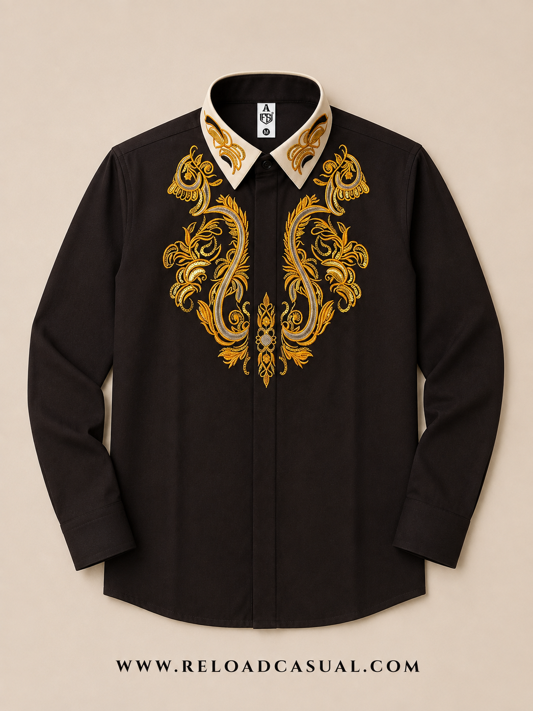 Mens Embroidered Contrast Collar Design Slim Fit Shirt