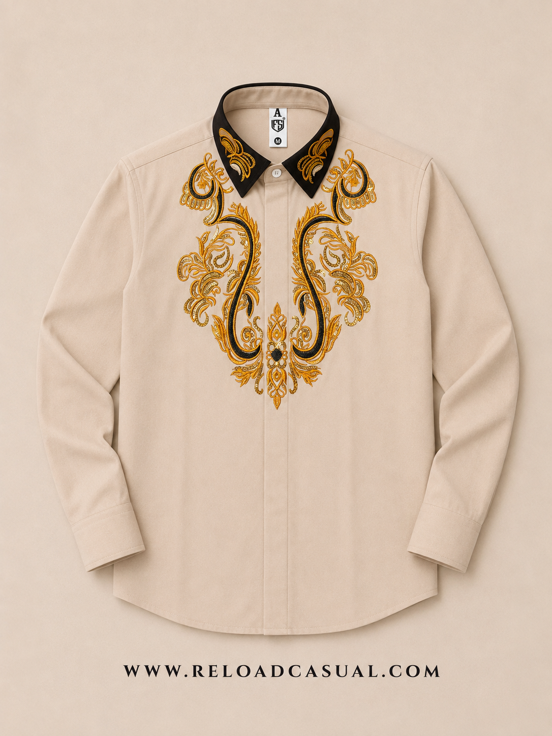 Mens Embroidered Contrast Collar Design Slim Fit Shirt