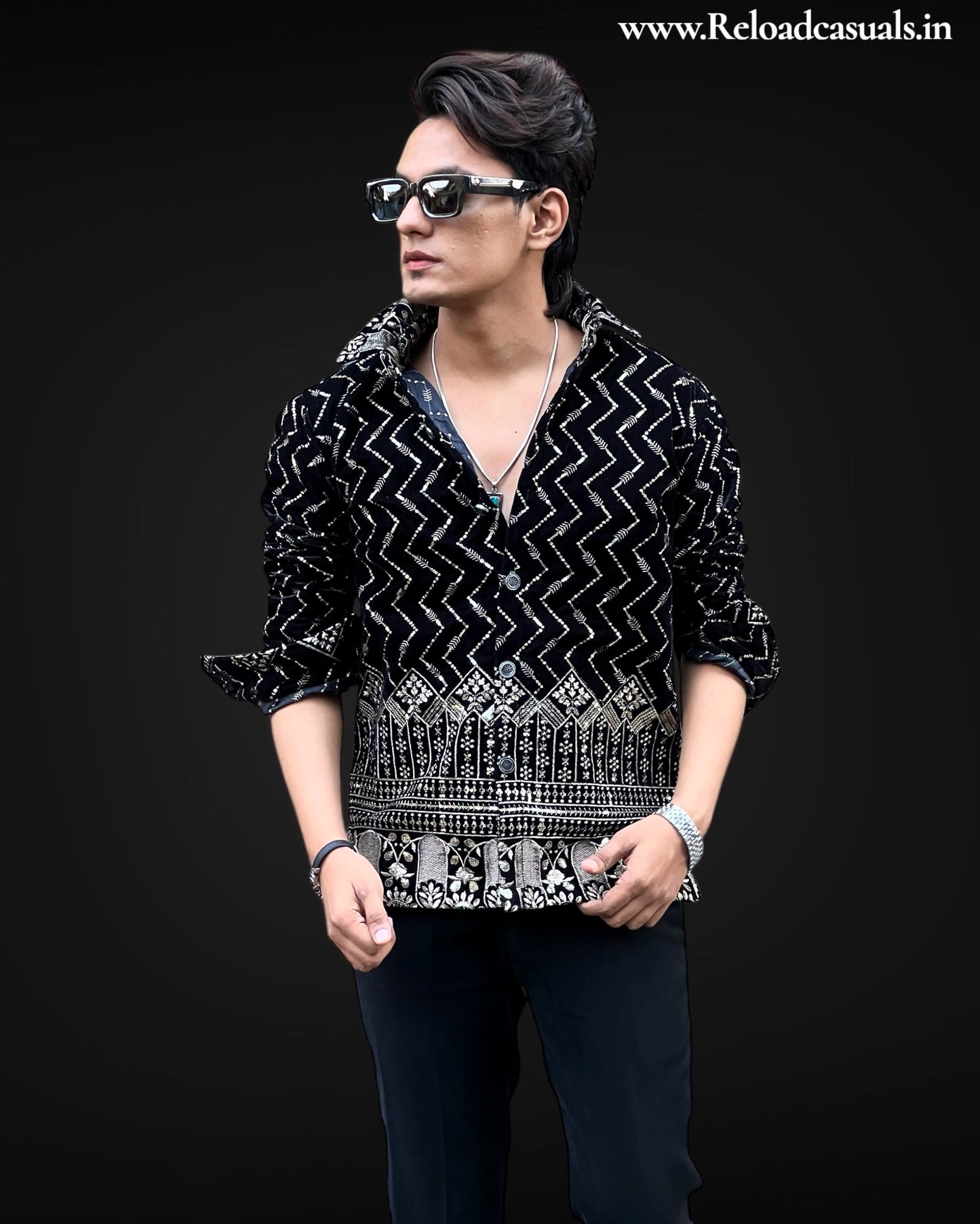 Majestic Ethnic Velvet Party Shirt