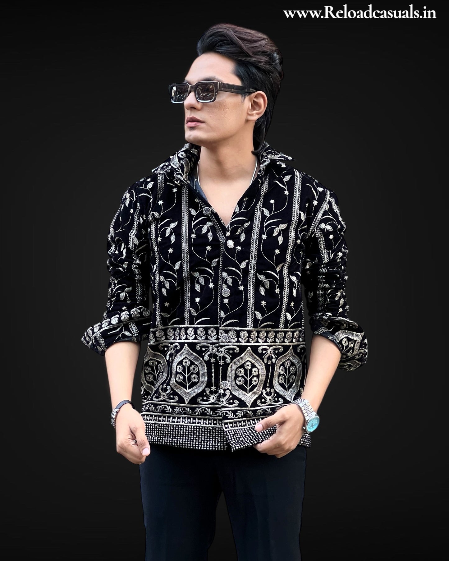 Leaf Pattern Velvet Party Shirt