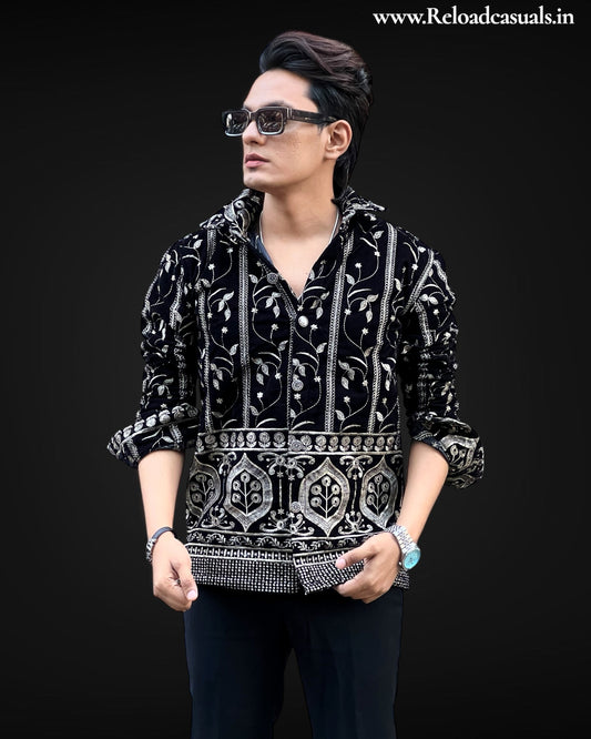 Leaf Pattern Velvet Party Shirt