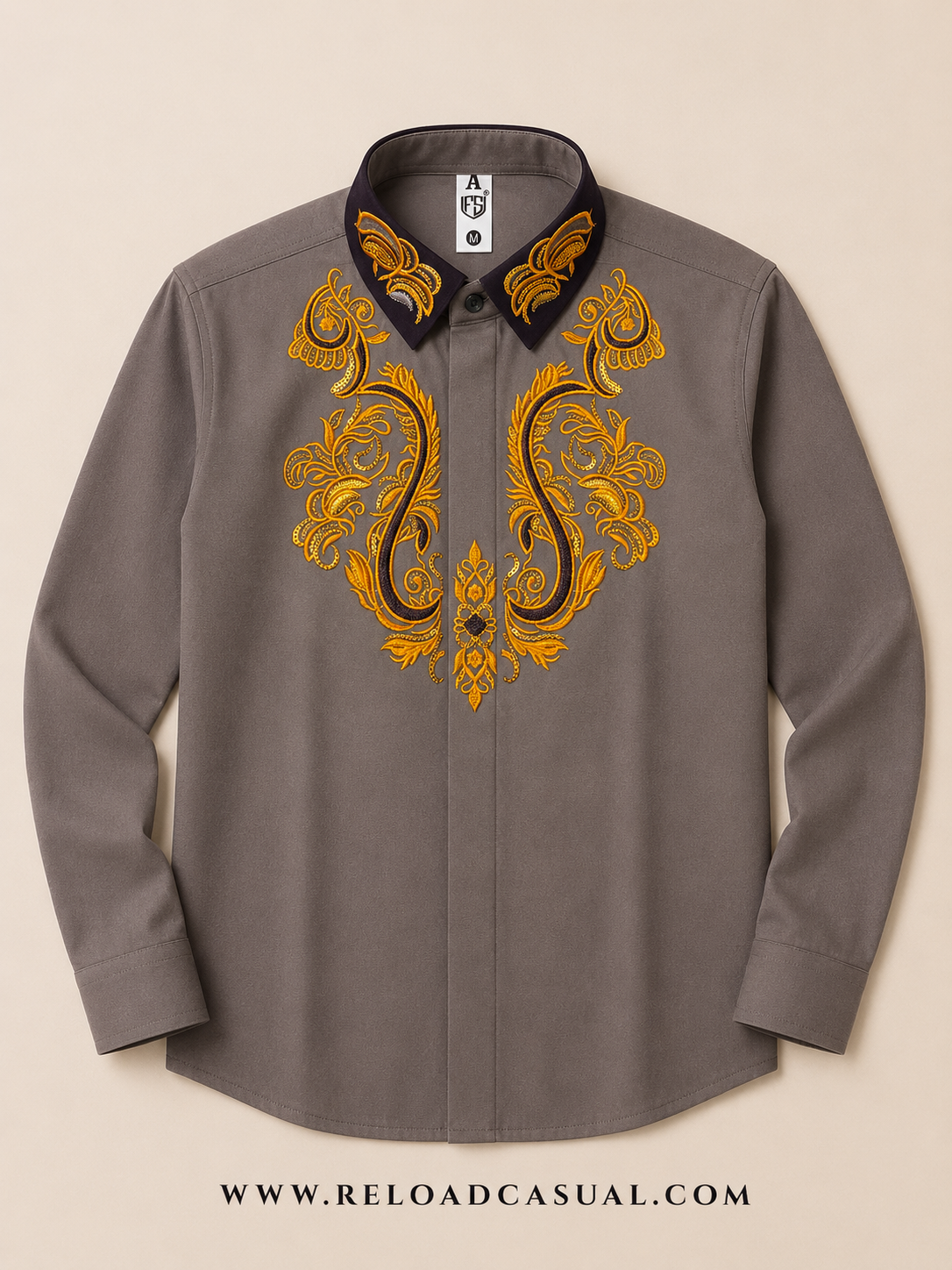 Mens Embroidered Contrast Collar Design Slim Fit Shirt