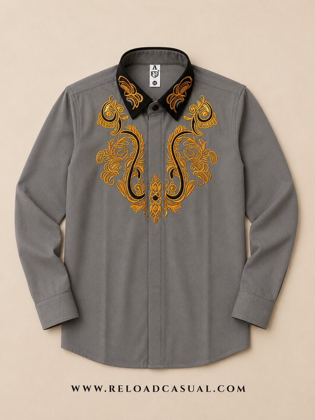Mens Embroidered Contrast Collar Design Slim Fit Shirt