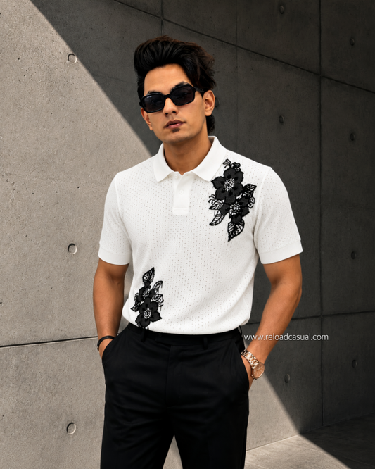 Lotus Floral Summer Mesh Knitted T Shirt