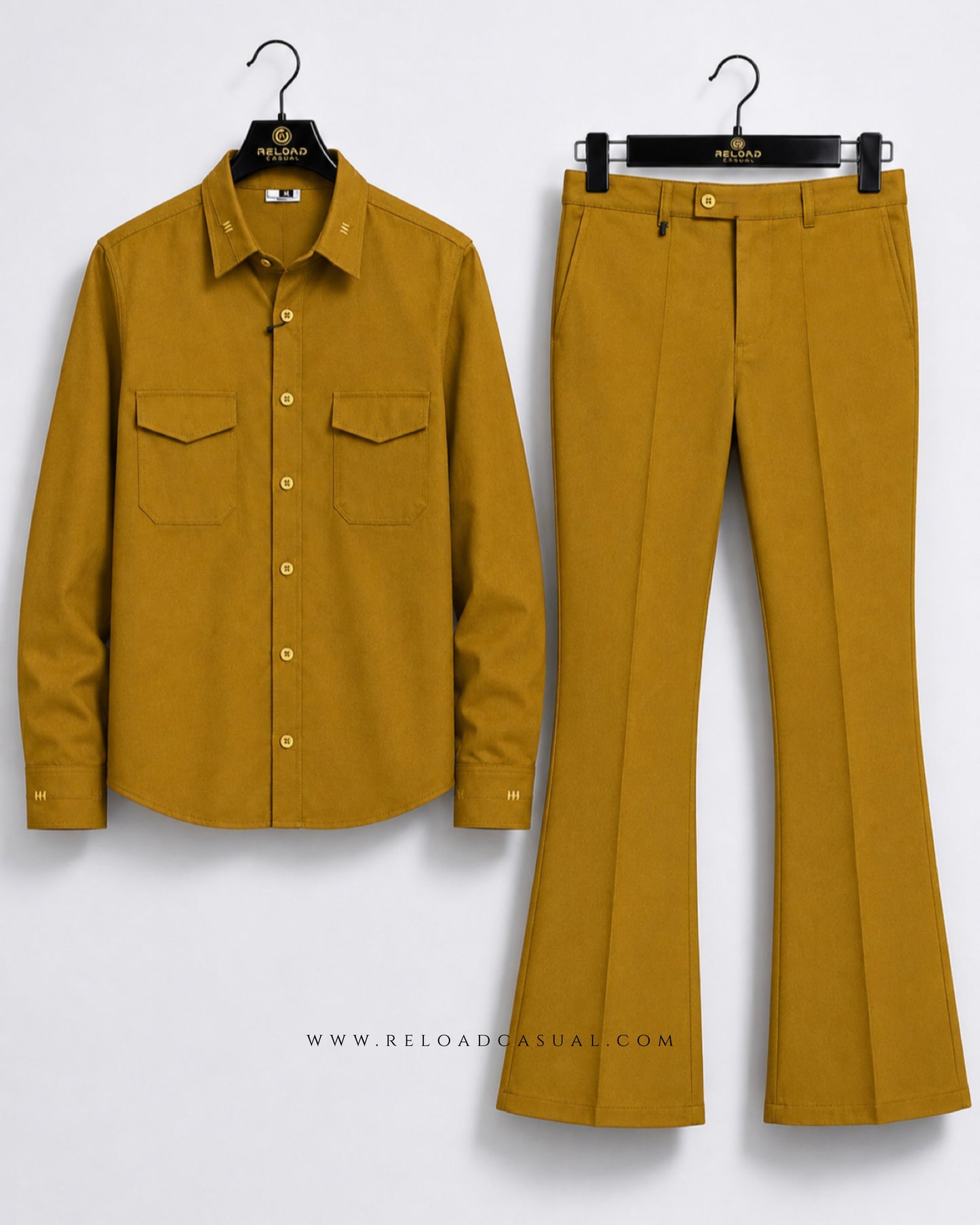Twill Embroidered Collar Bootcut Co-ord Set