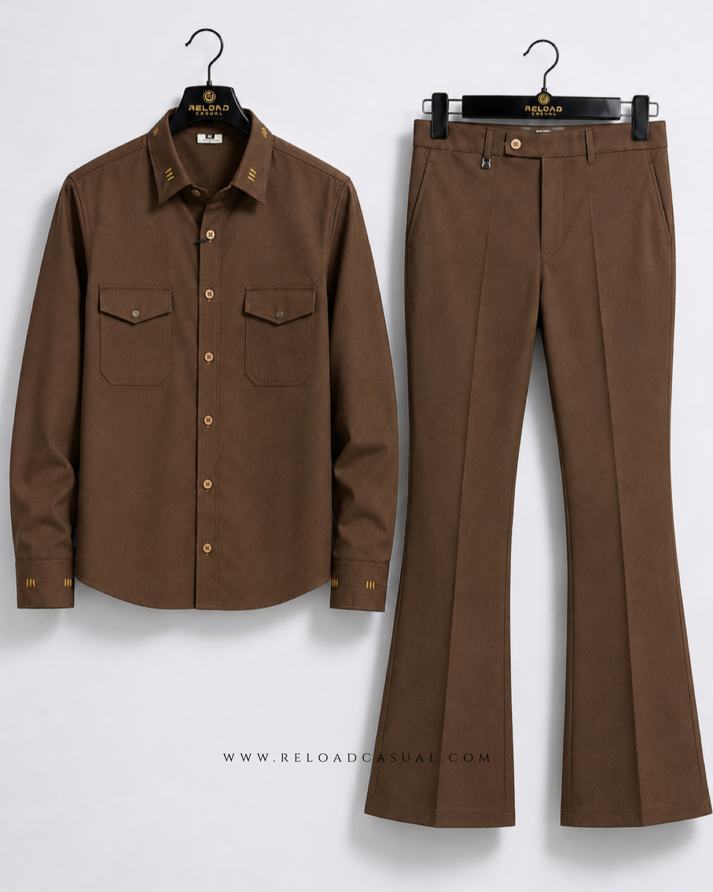 Twill Embroidered Collar Bootcut Co-ord Set