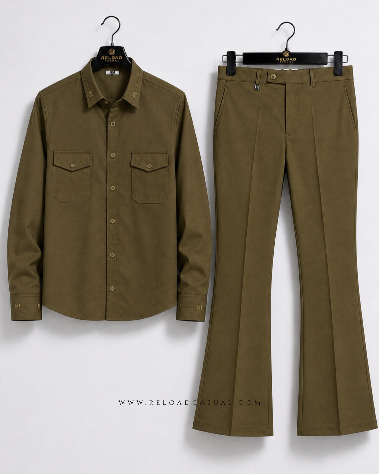 Twill Embroidered Collar Bootcut Co-ord Set