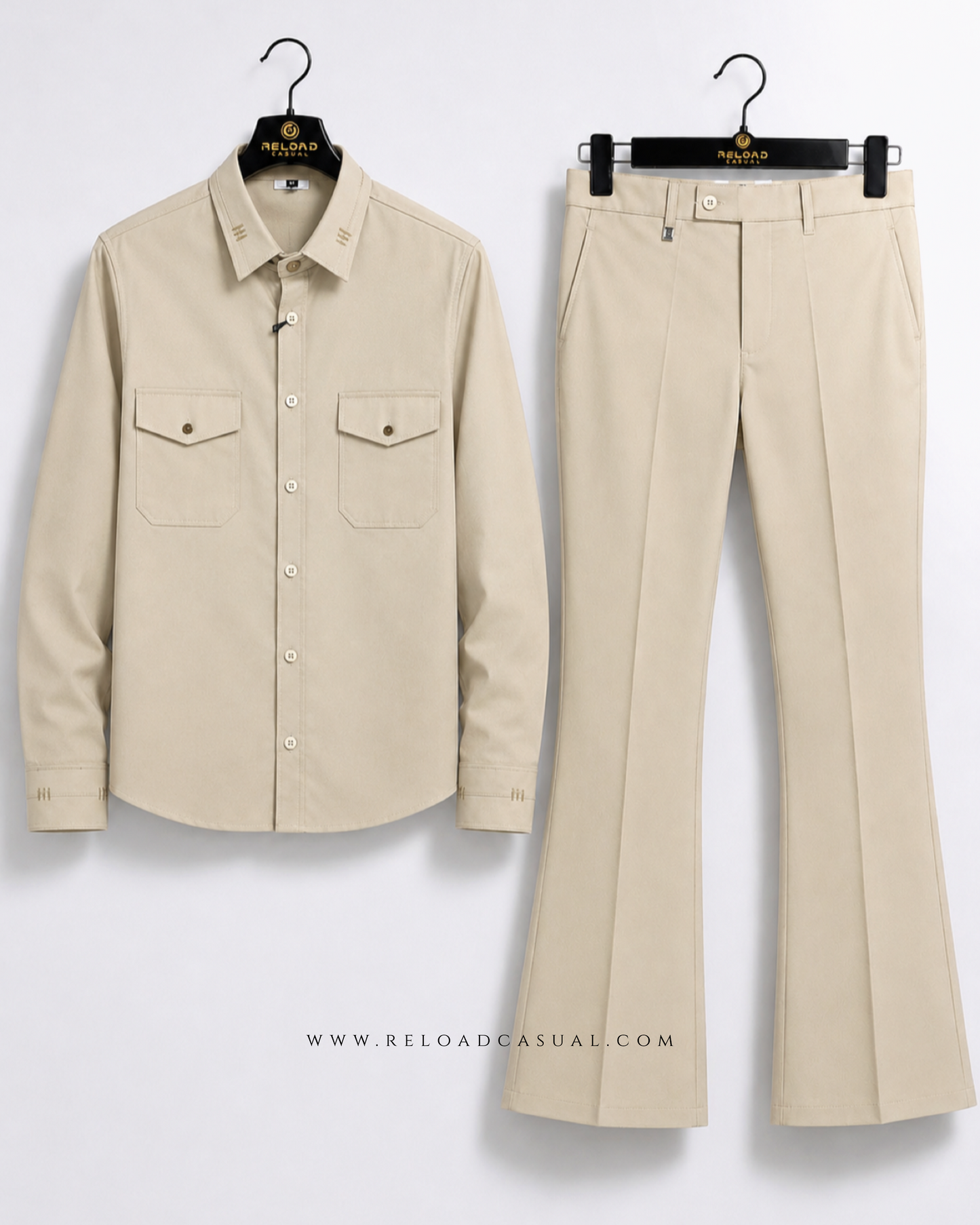 Twill Embroidered Collar Bootcut Co-ord Set