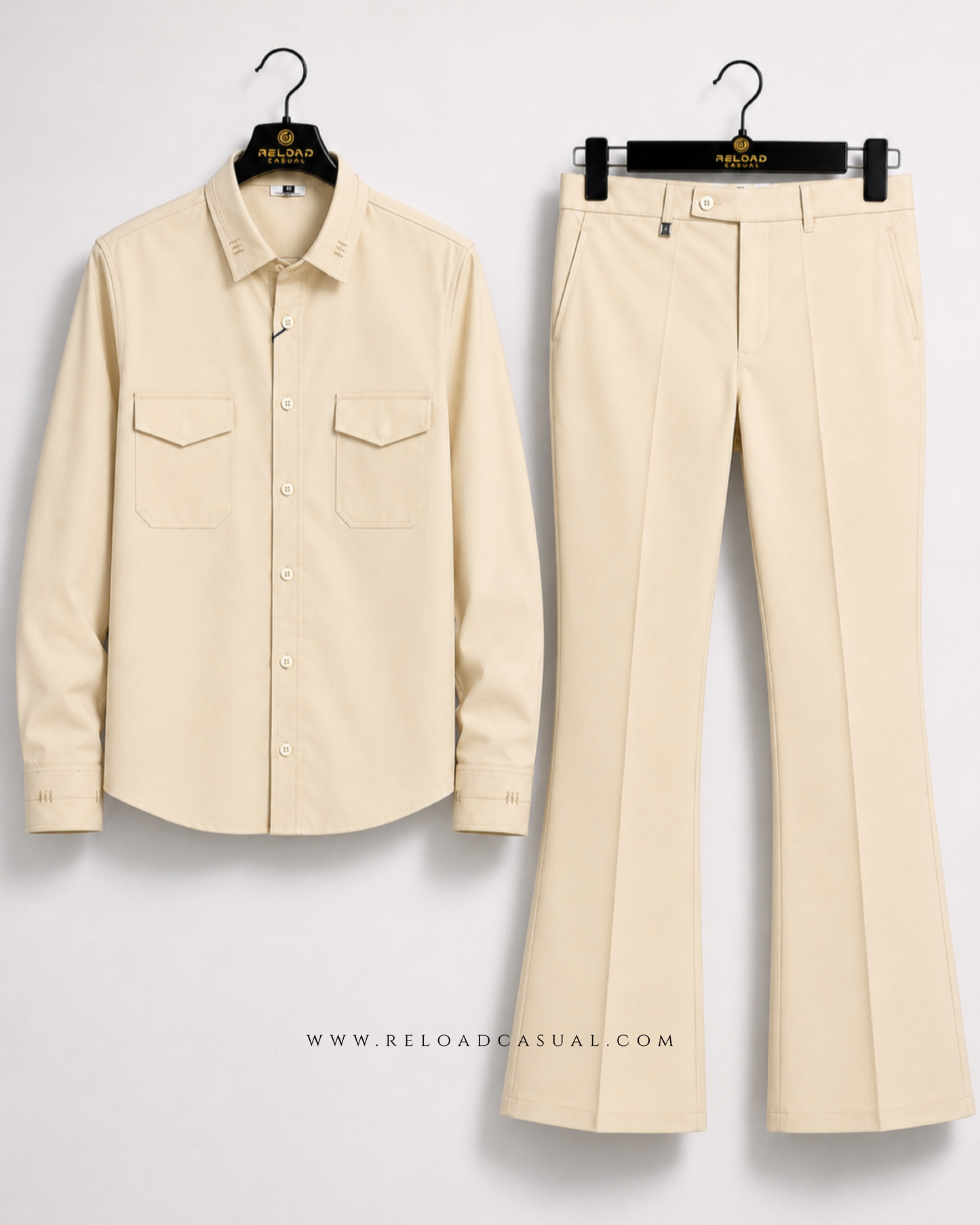 Twill Embroidered Collar Bootcut Co-ord Set