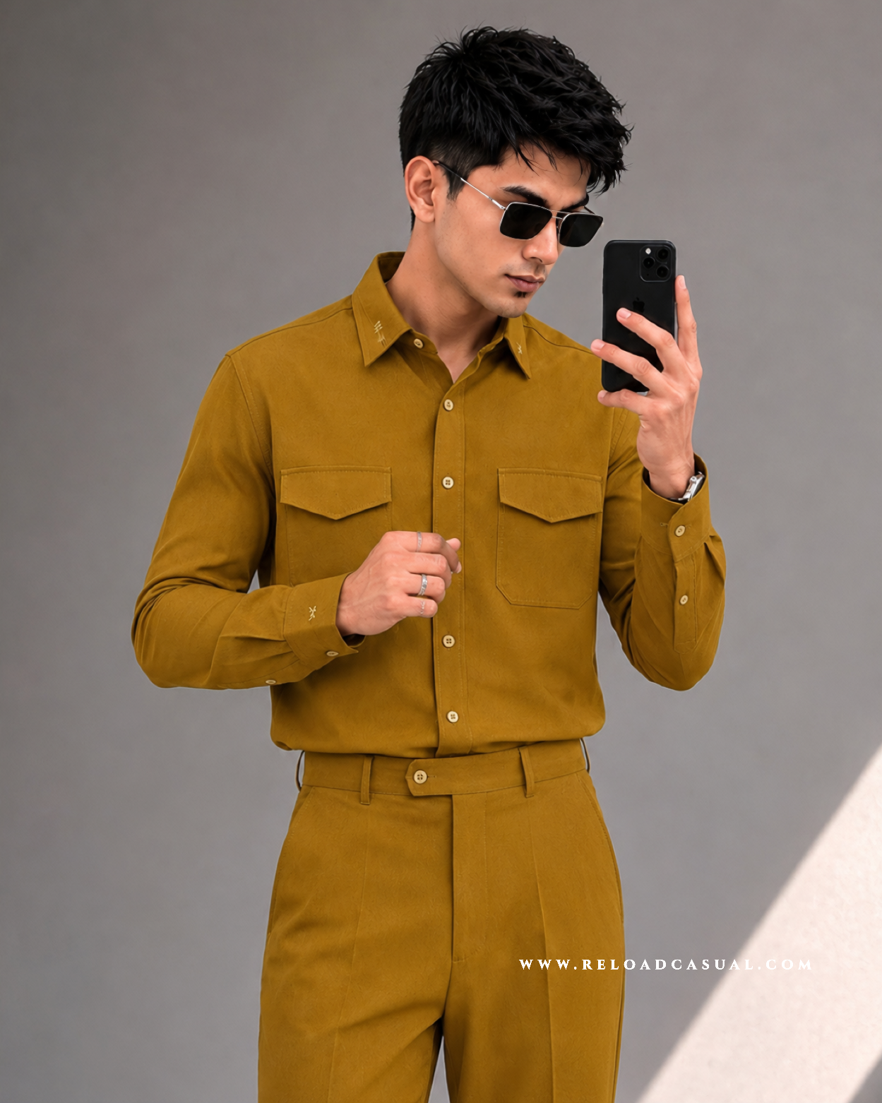 Twill Embroidered Collar Bootcut Co-ord Set