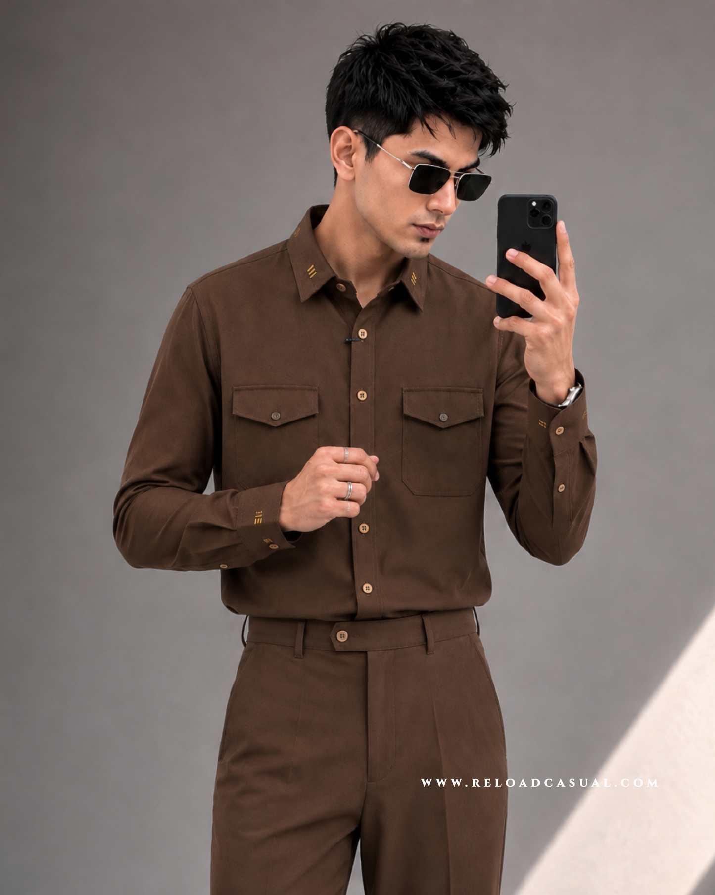 Twill Embroidered Collar Bootcut Co-ord Set