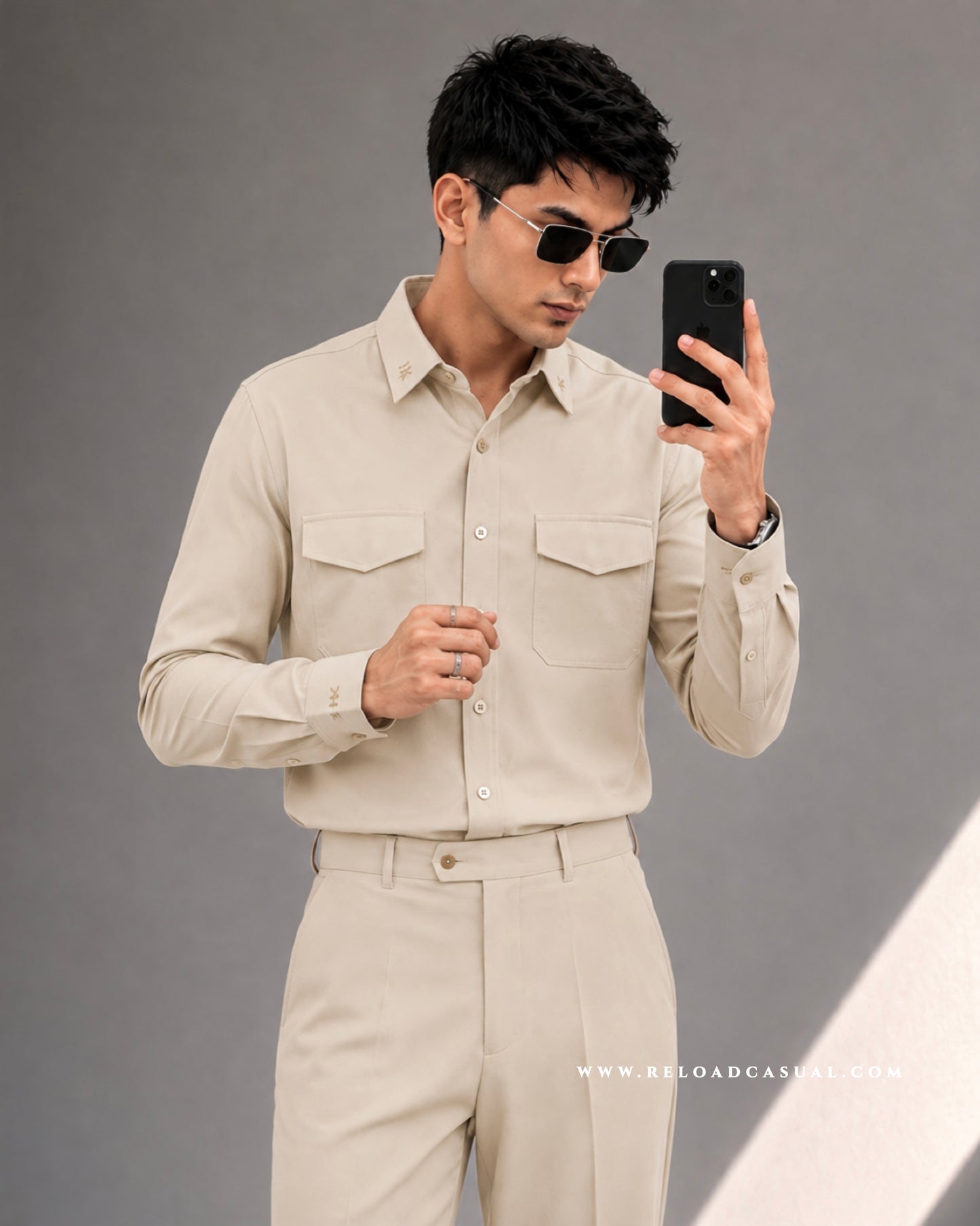 Twill Embroidered Collar Bootcut Co-ord Set