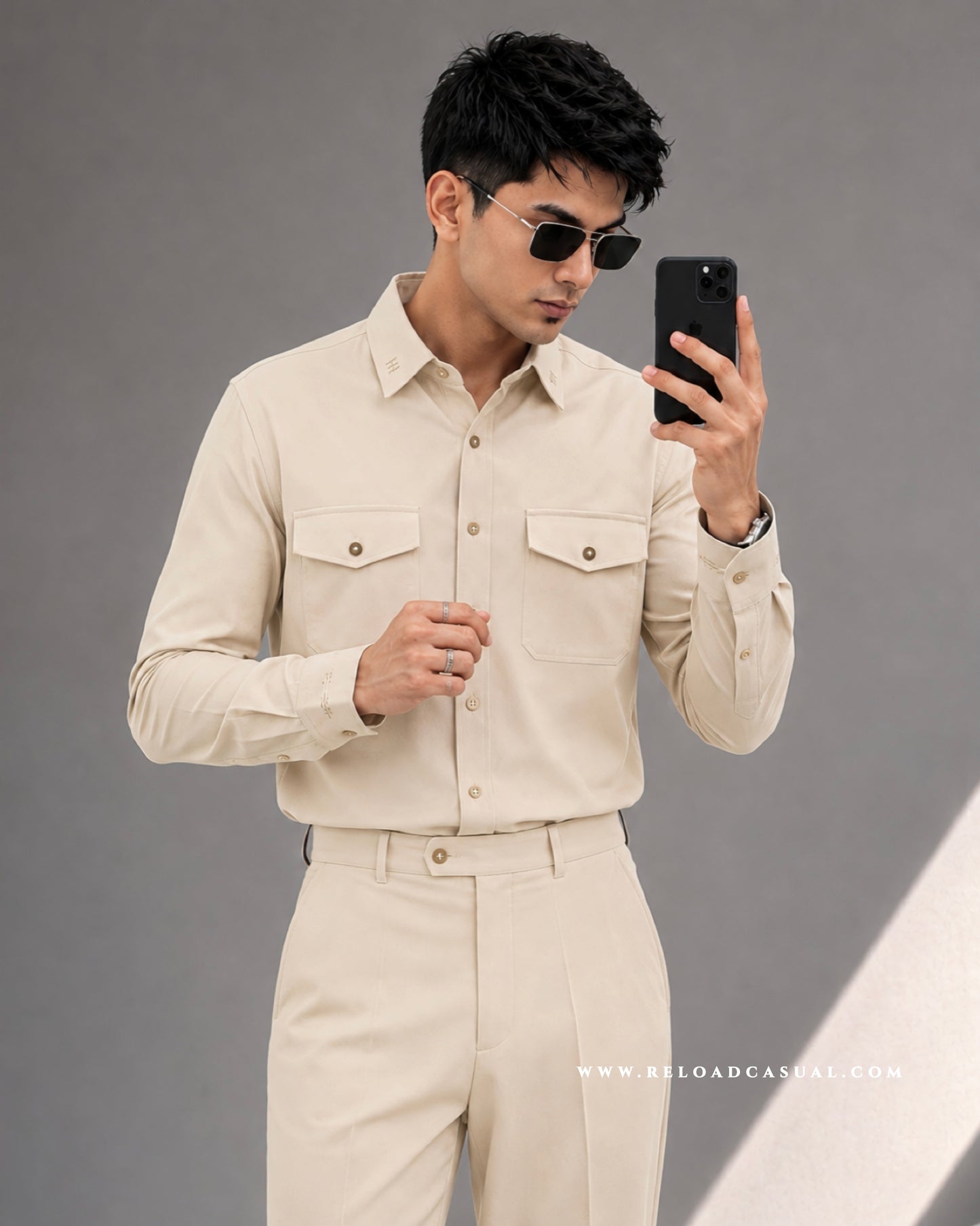 Twill Embroidered Collar Bootcut Co-ord Set
