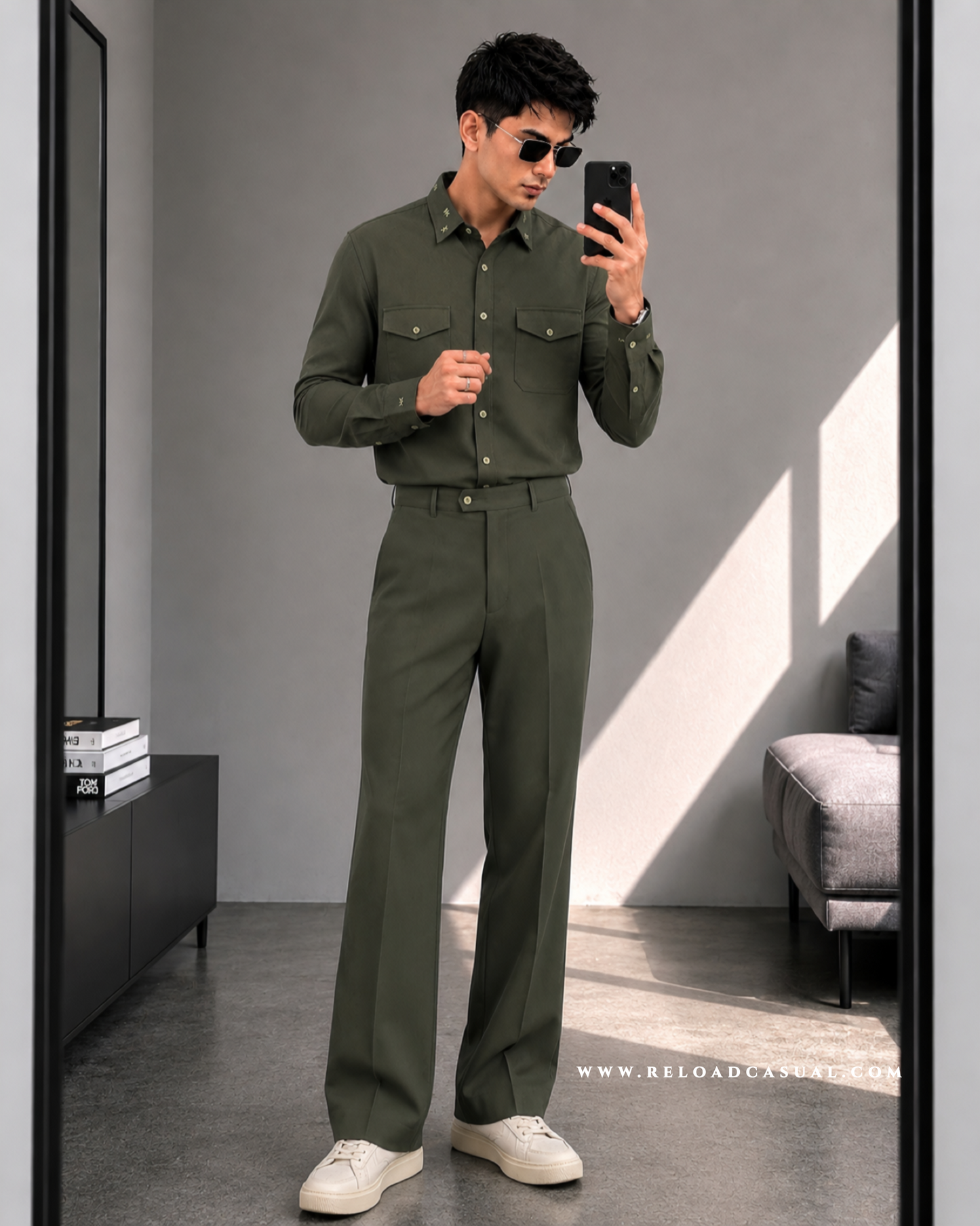Twill Embroidered Collar Bootcut Co-ord Set
