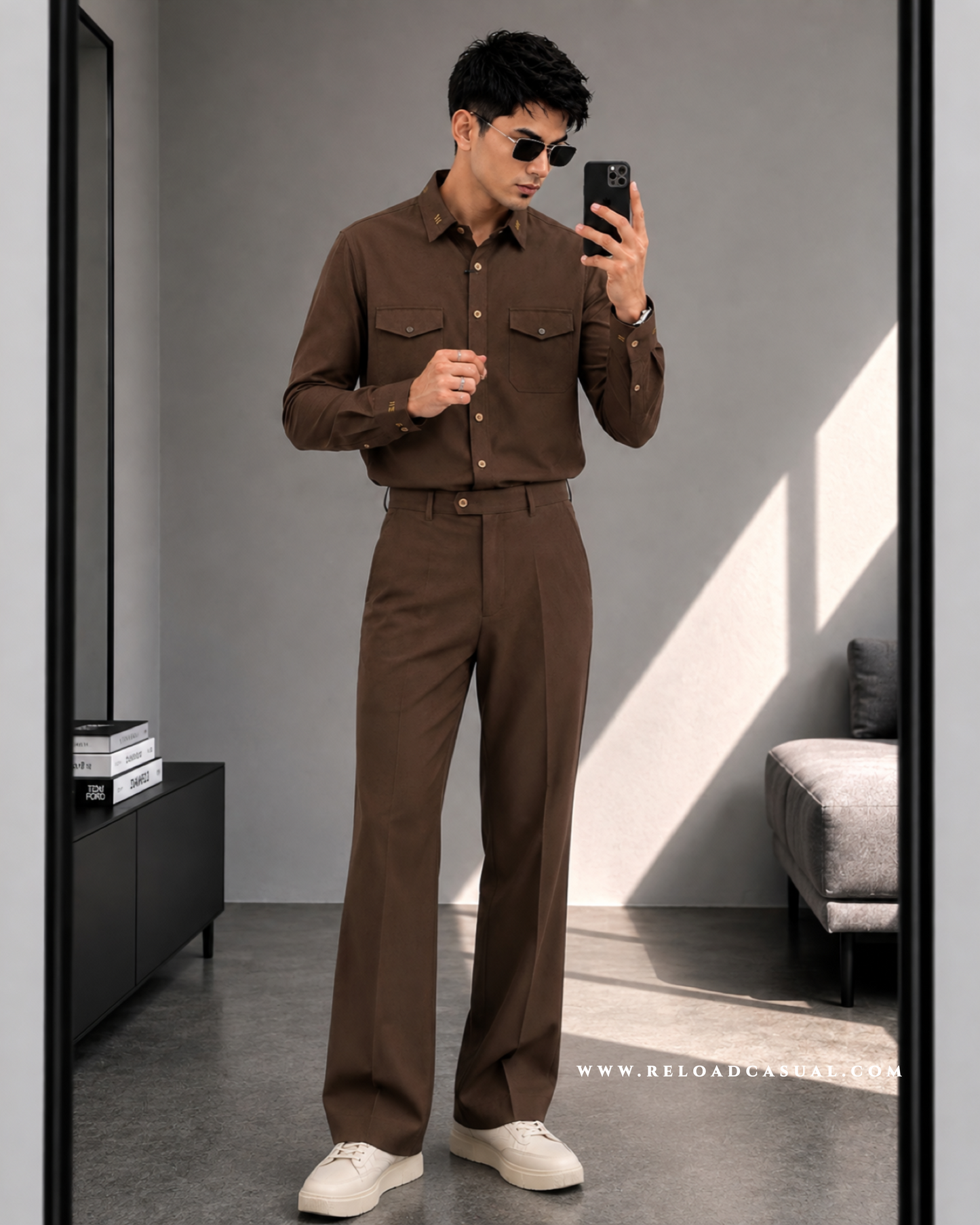 Twill Embroidered Collar Bootcut Co-ord Set