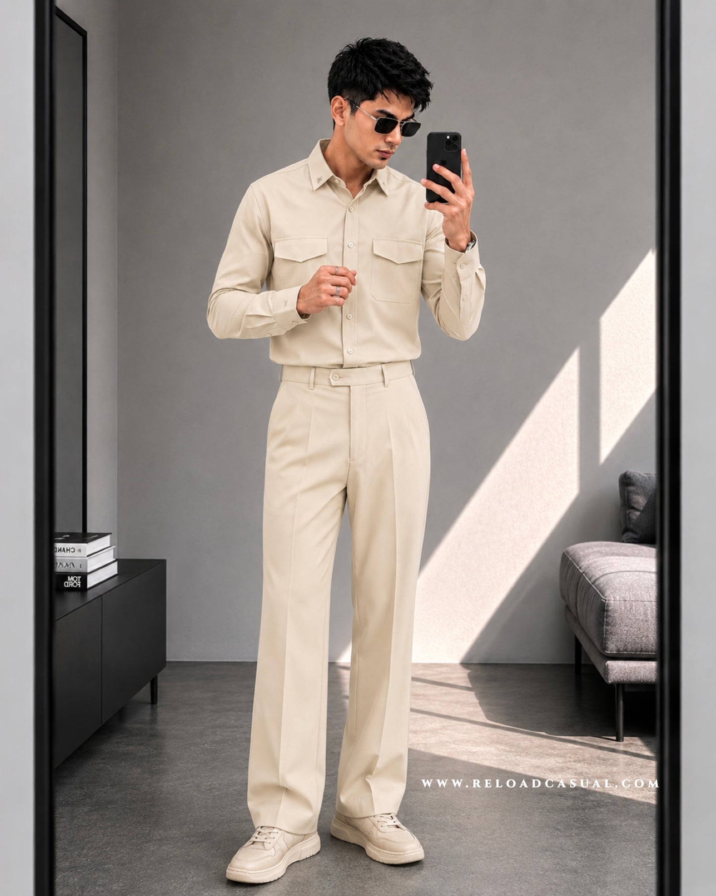 Twill Embroidered Collar Bootcut Co-ord Set