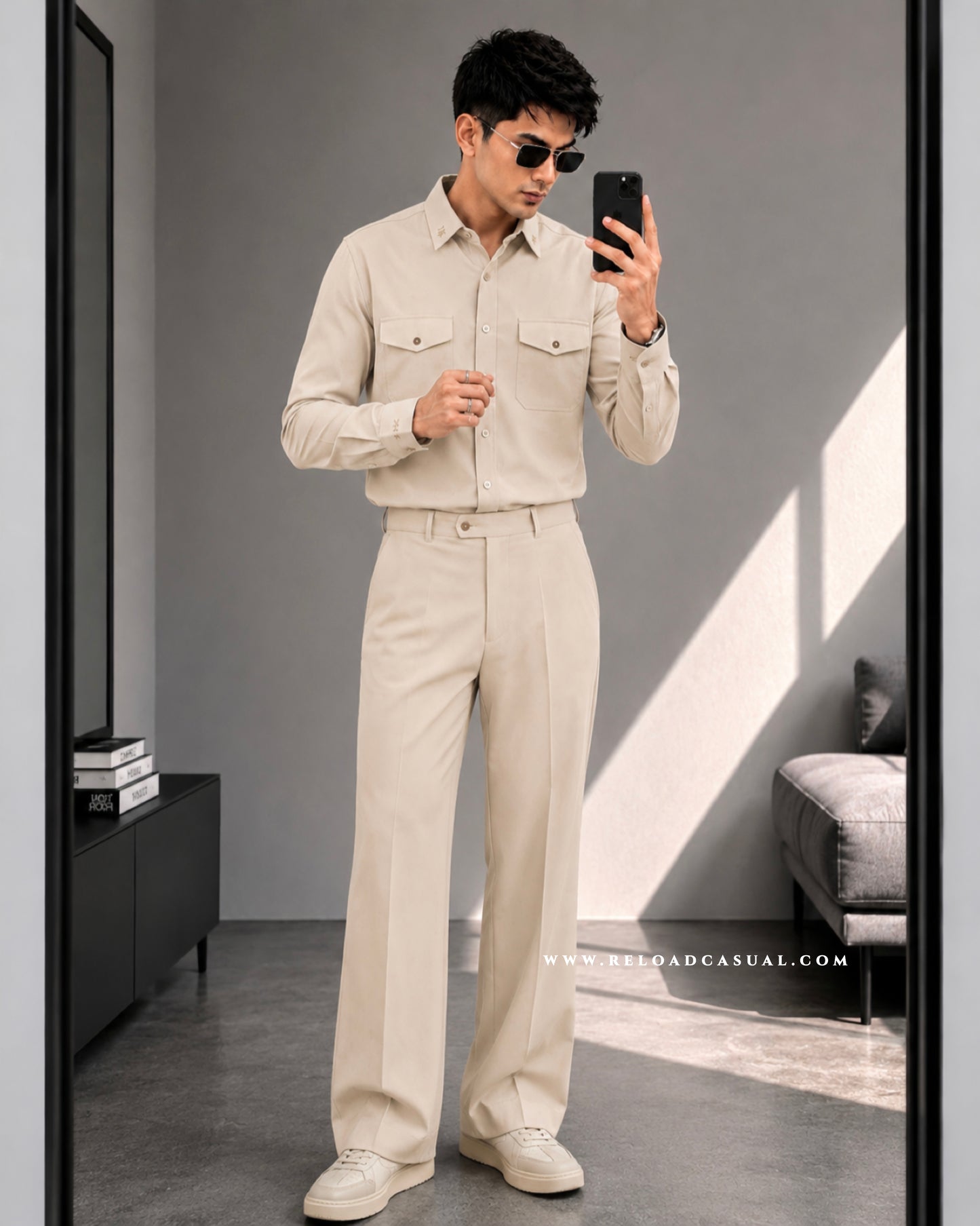 Twill Embroidered Collar Bootcut Co-ord Set