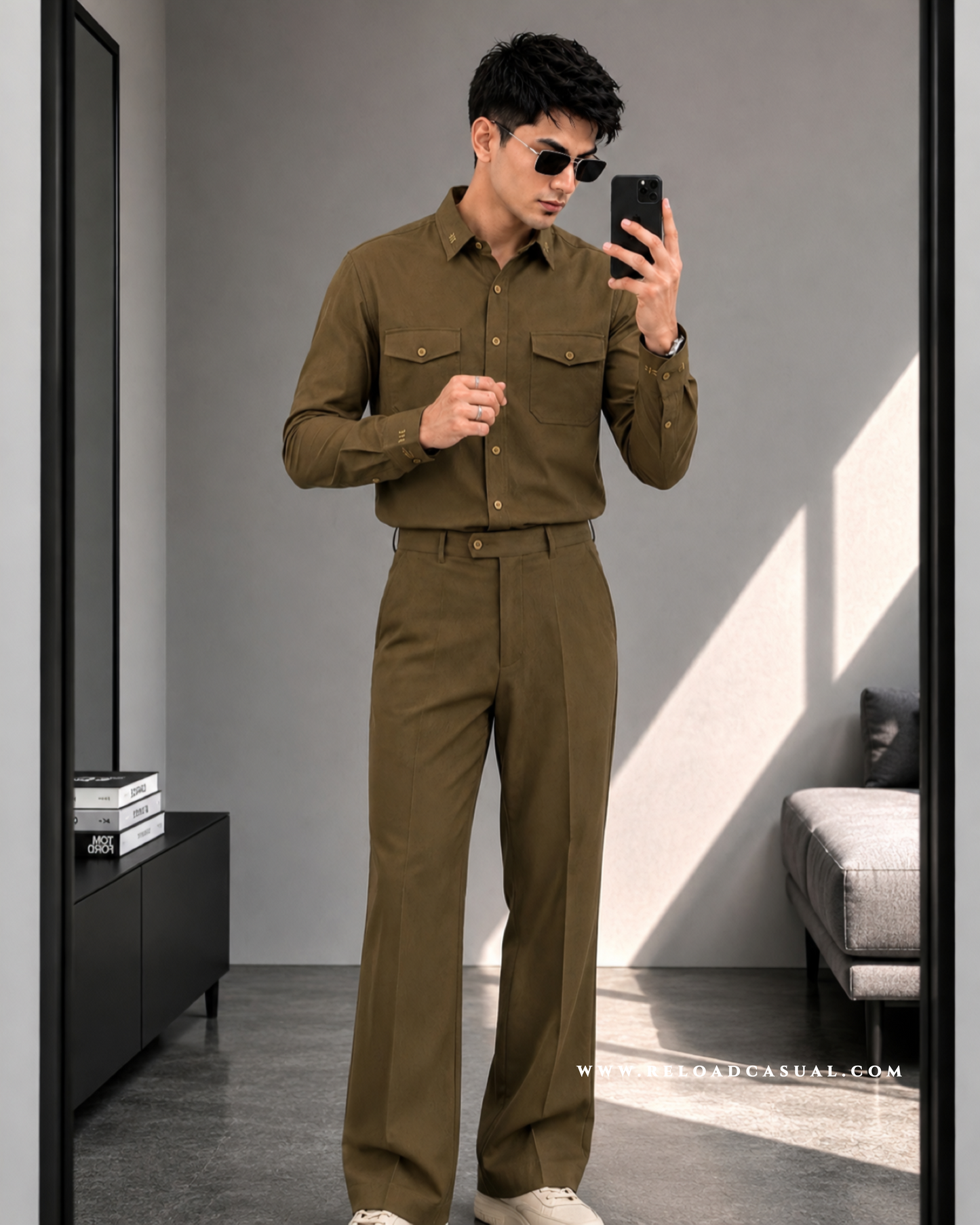 Twill Embroidered Collar Bootcut Co-ord Set