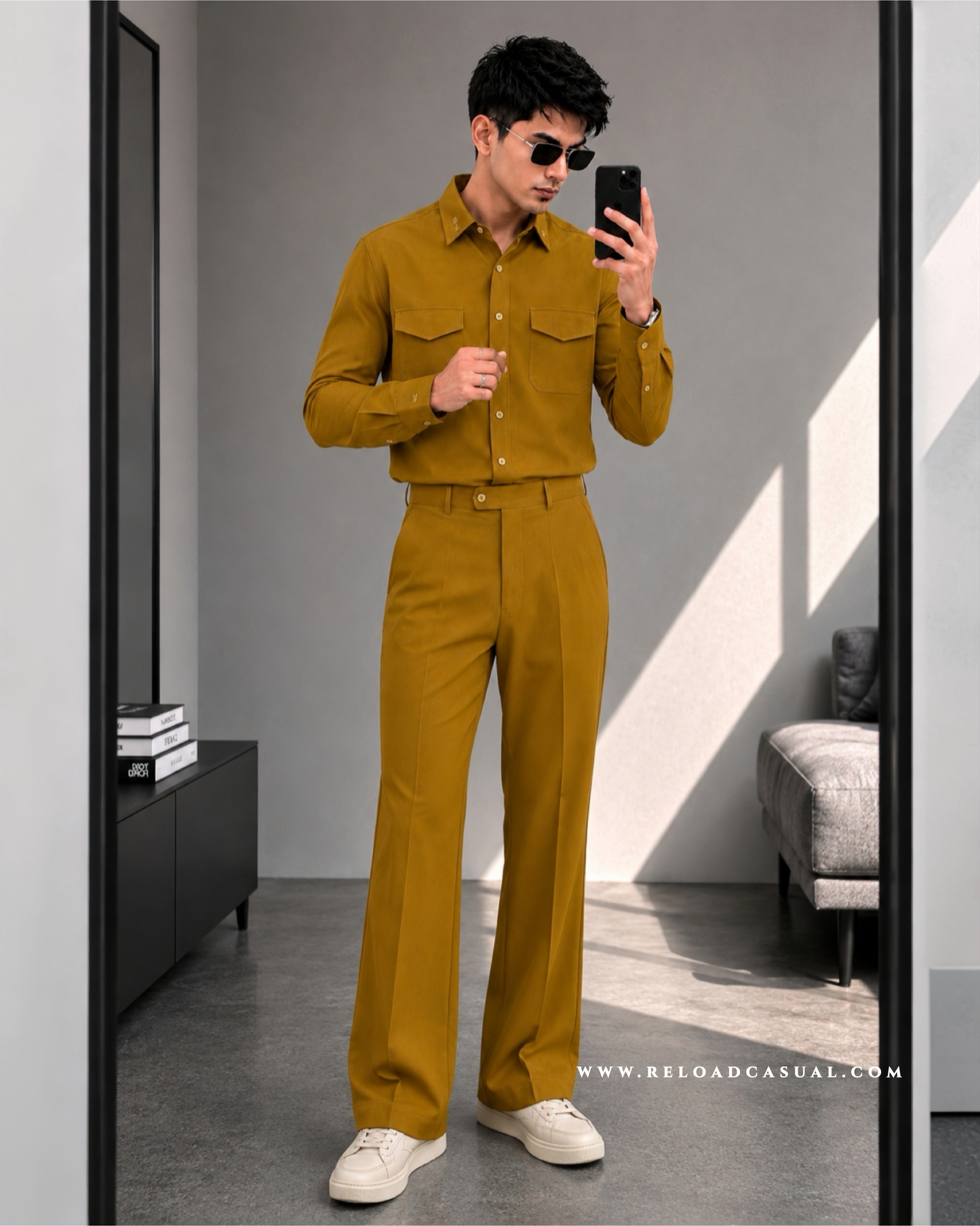 Twill Embroidered Collar Bootcut Co-ord Set