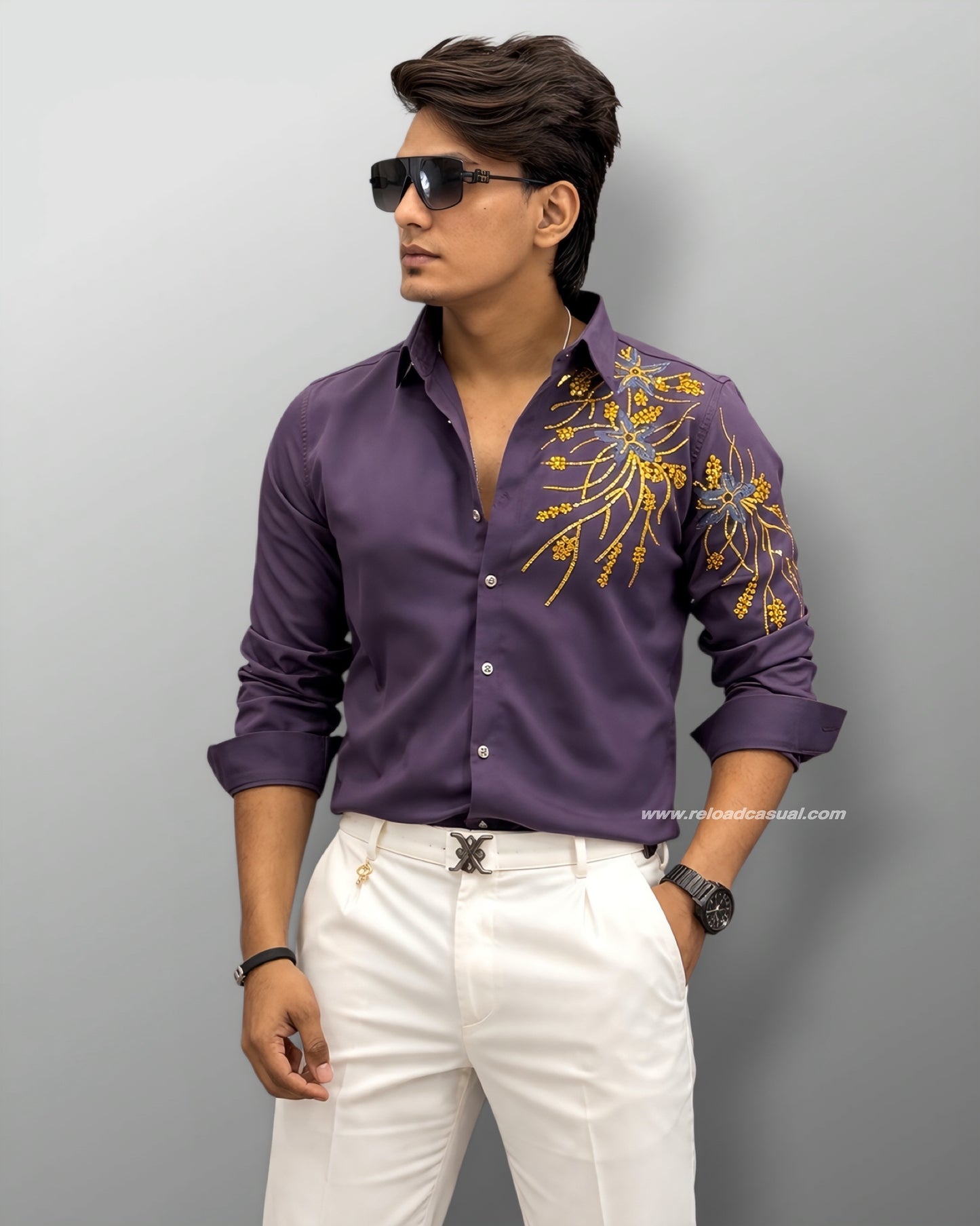 Chest & Sleeve Floral Embroidered Shirt