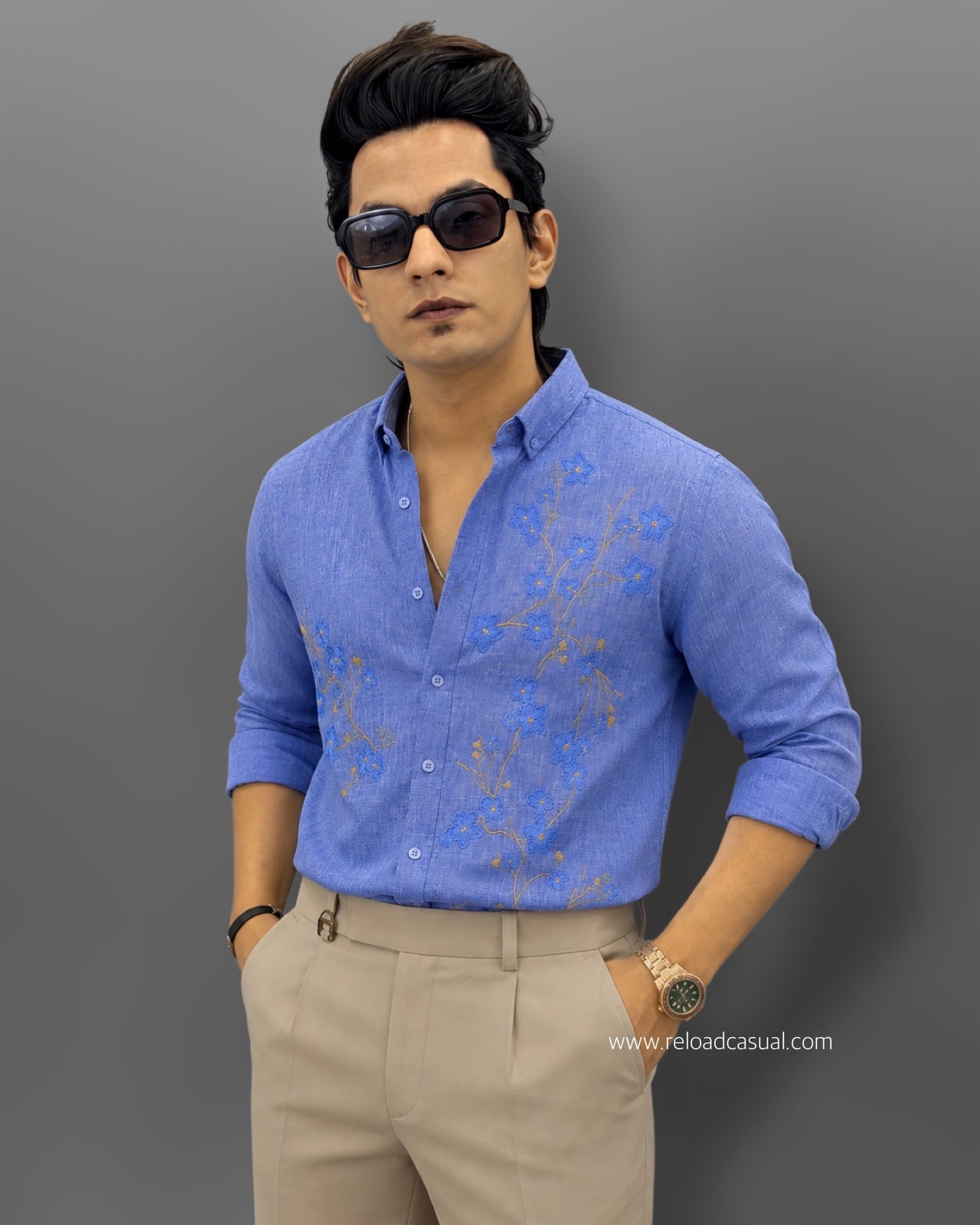 Men's Nature Flow Embroidery Design Linen Shirt