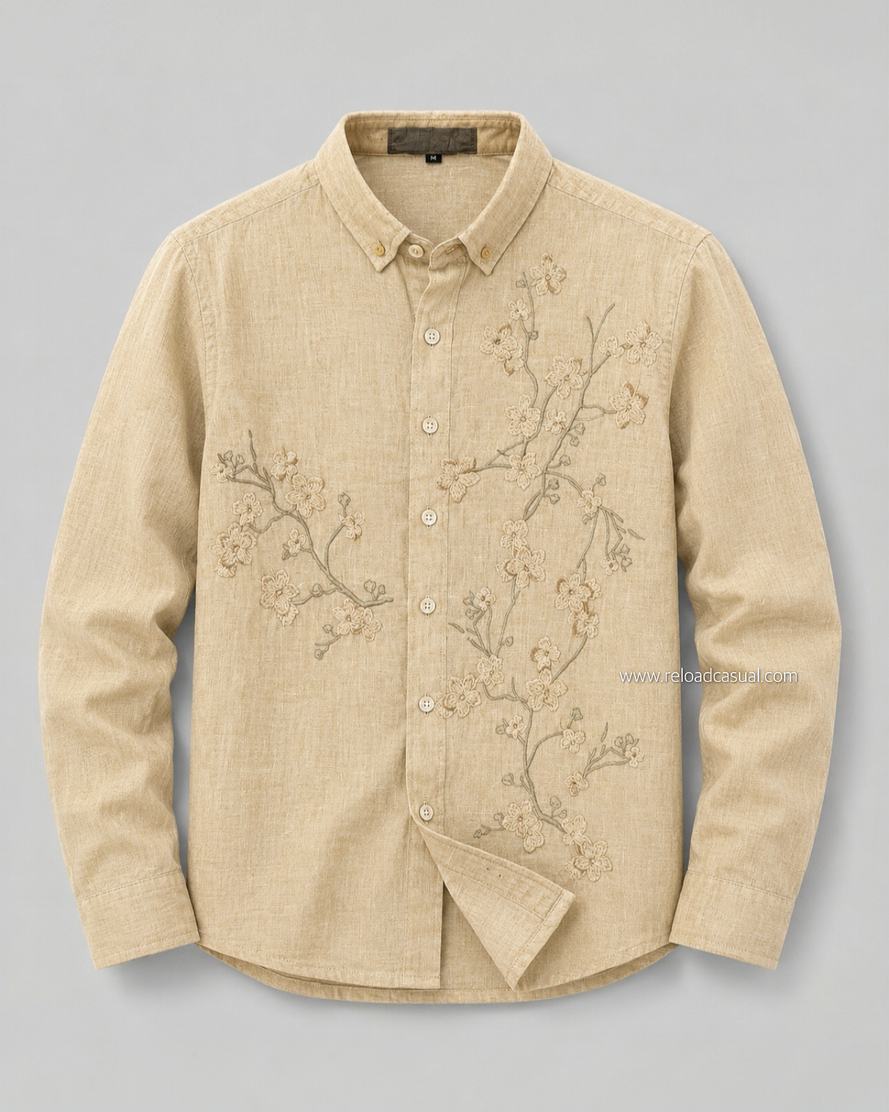 Men's Nature Flow Embroidery Design Linen Shirt
