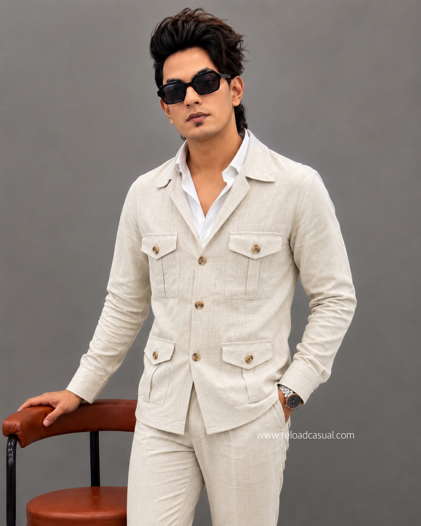 Linen Hunting Multiple Pocket Bootcut Co-ord Set