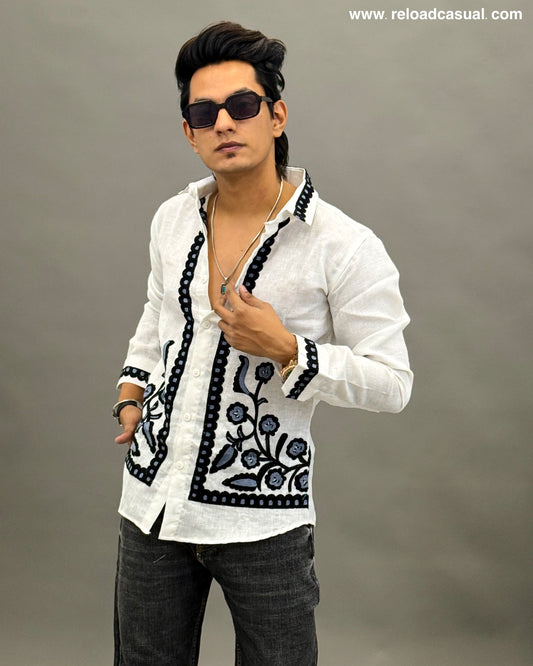 Floral Border Embroidered Shirt
