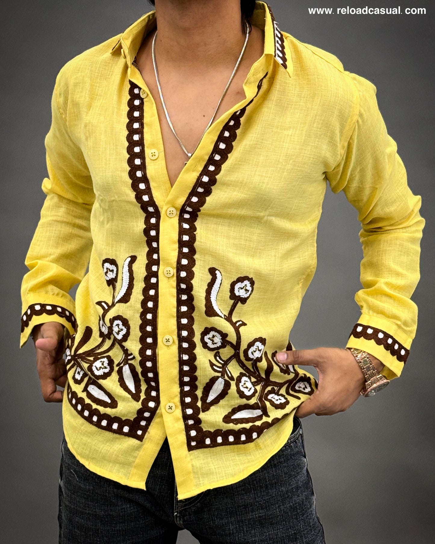 Floral Border Embroidered Shirt