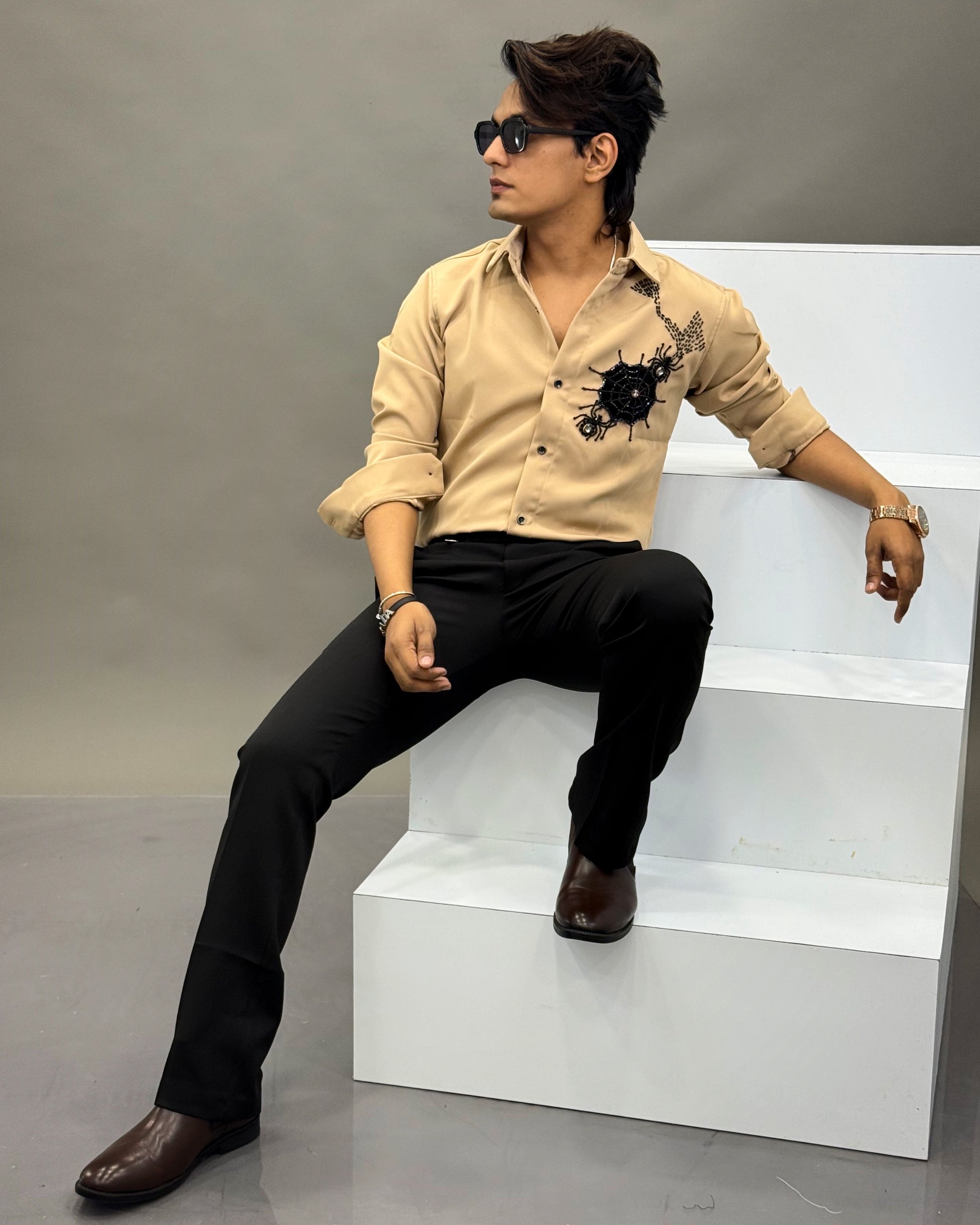 Hand-Beaded Spider Web Shirt Reload Casual Hand-Beaded Spider Web Shirt Reload Casual