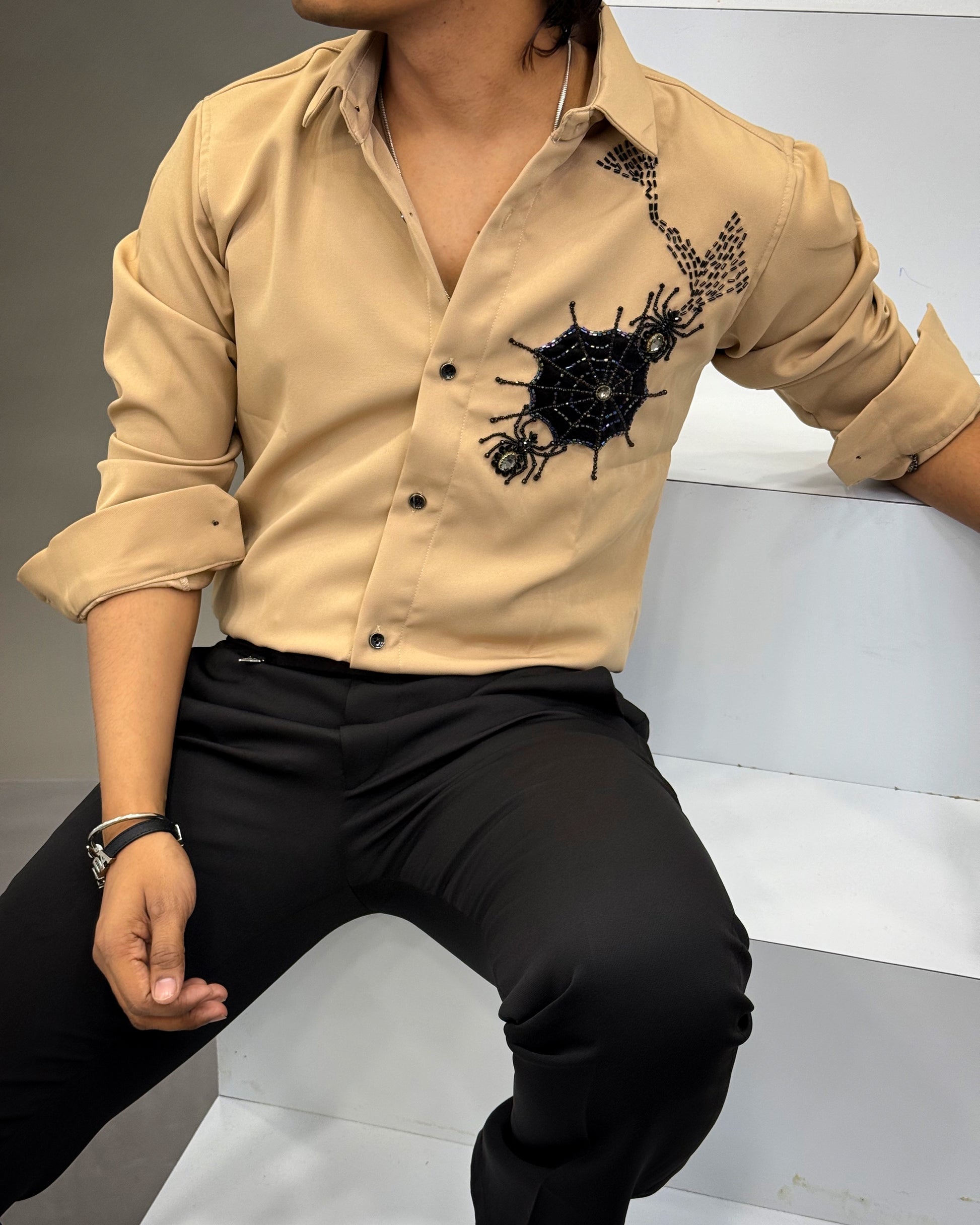 Hand-Beaded Spider Web Shirt Reload Casual Hand-Beaded Spider Web Shirt Reload Casual