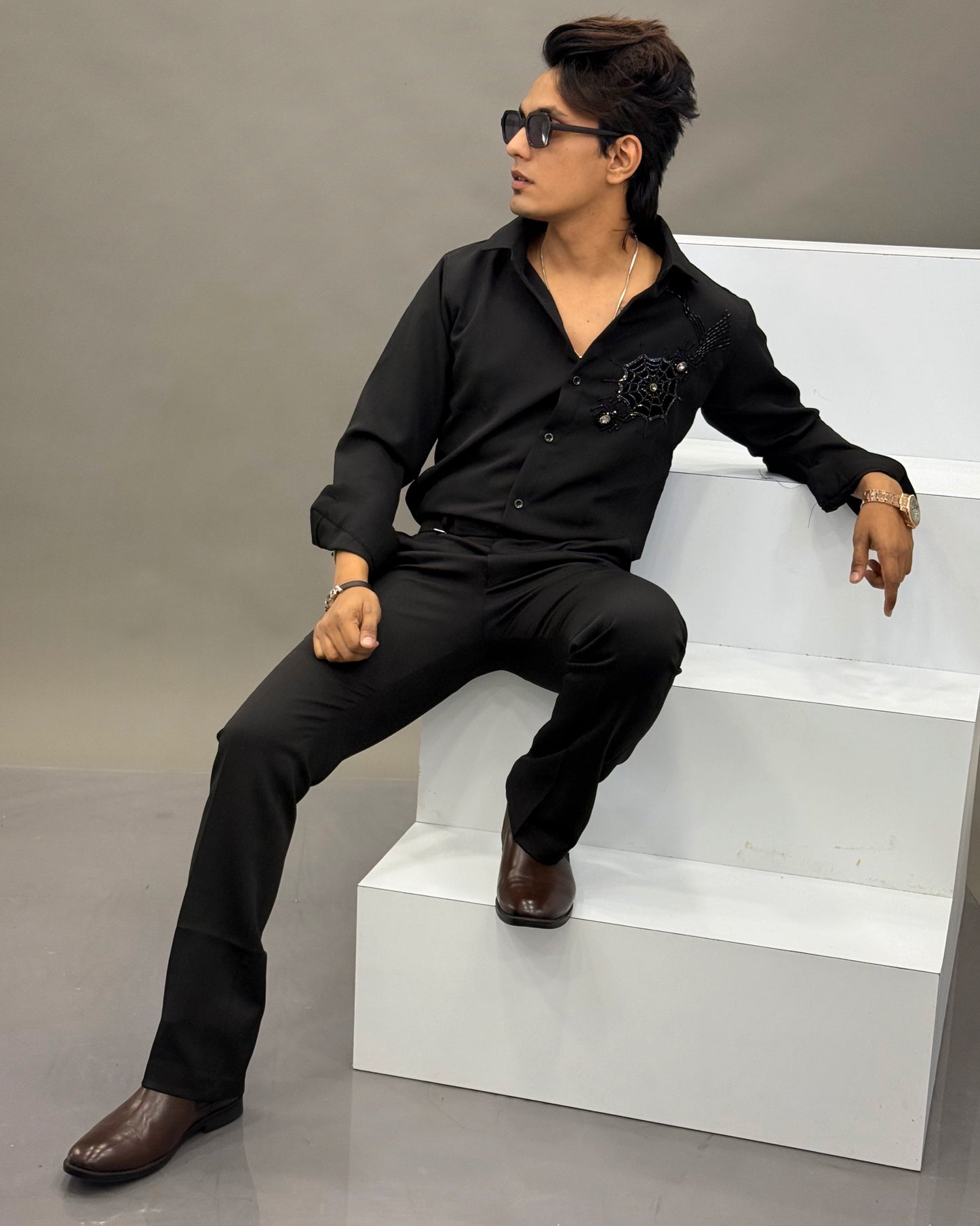 Hand-Beaded Spider Web Shirt