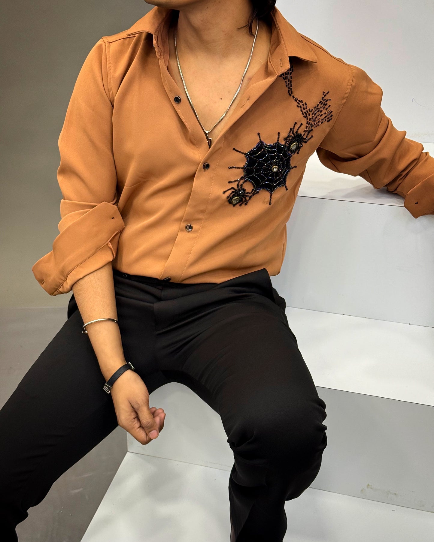 Hand-Beaded Spider Web Shirt