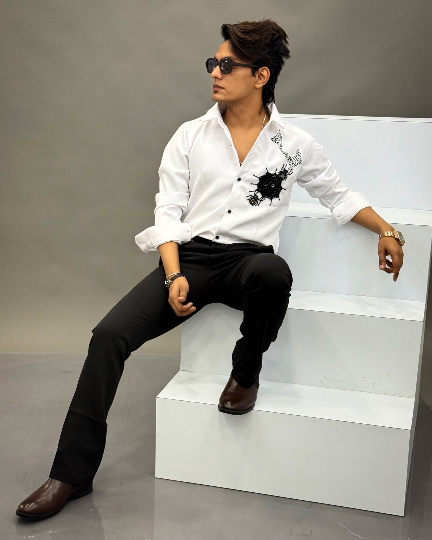 Hand-Beaded Spider Web Shirt