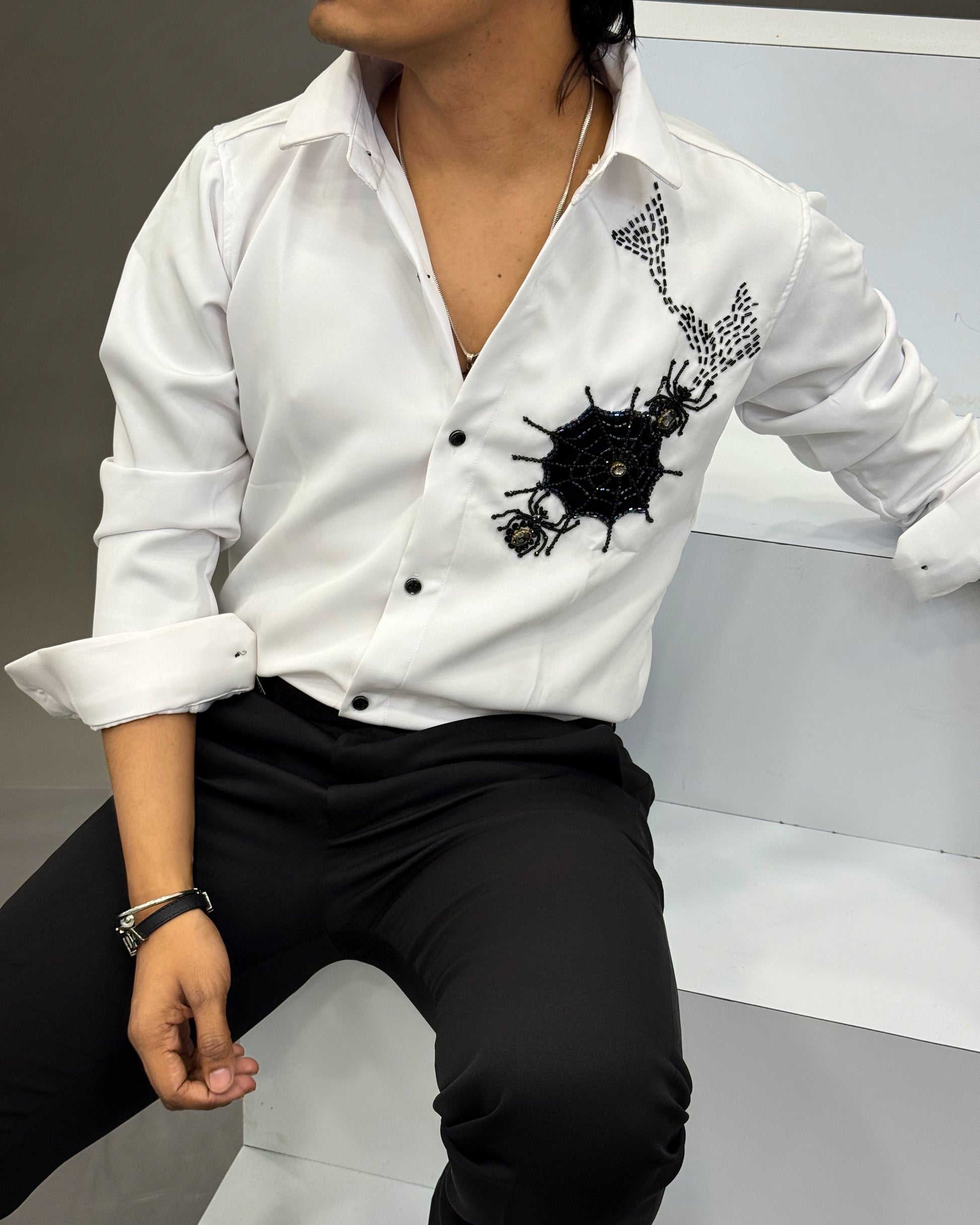 Hand-Beaded Spider Web Shirt Reload Casual Hand-Beaded Spider Web Shirt Reload Casual
