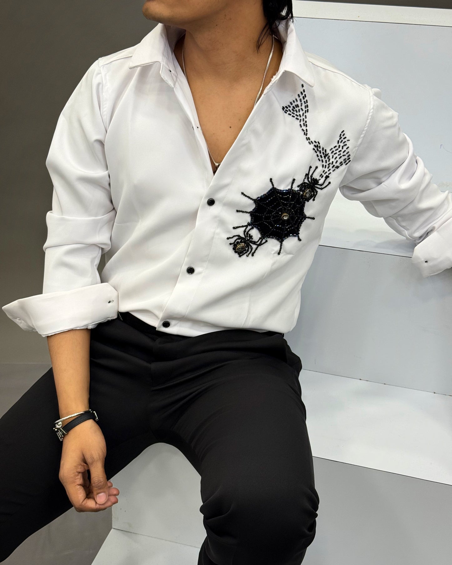 Hand-Beaded Spider Web Shirt