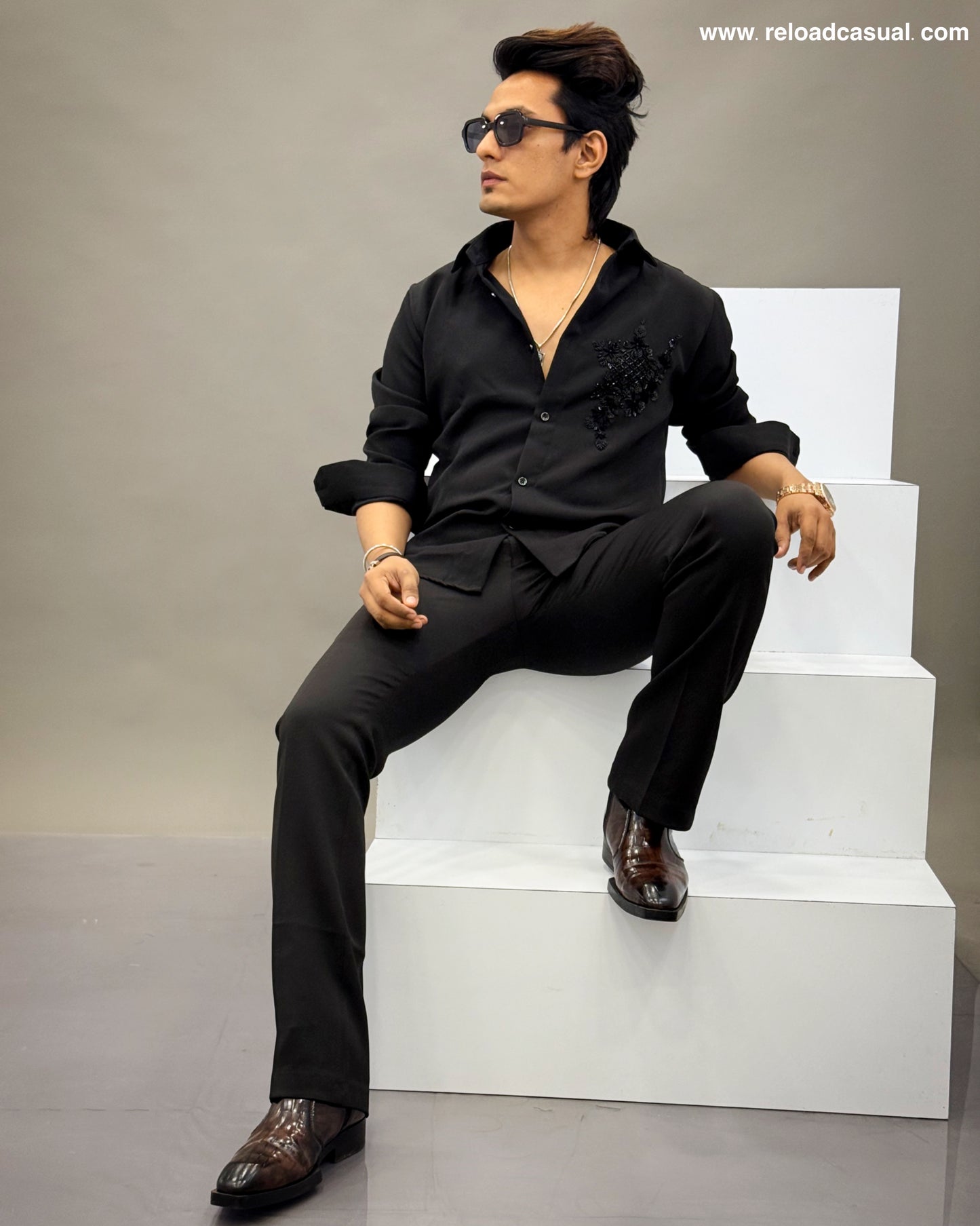 Black details hand work shirt