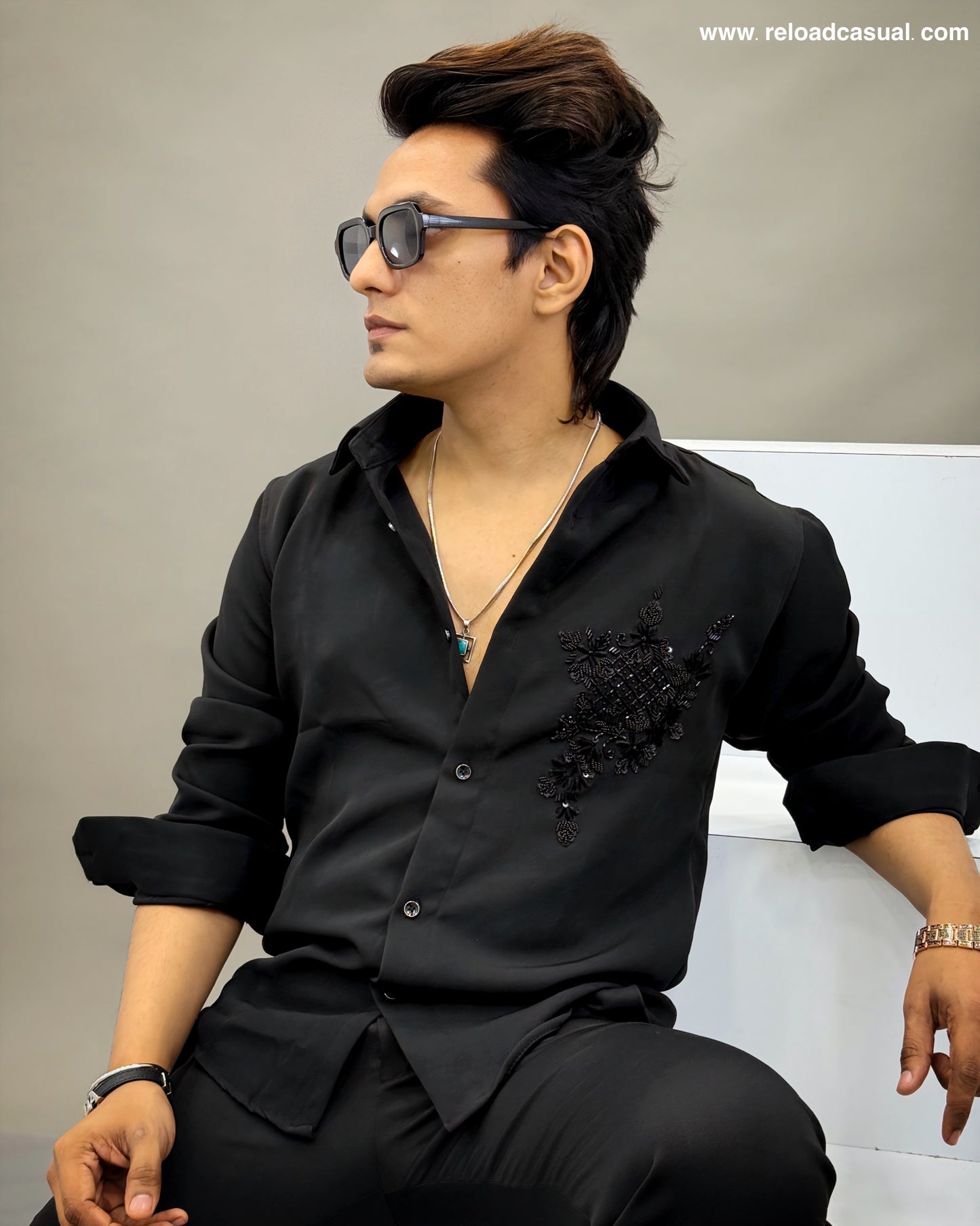 Black details hand work shirt