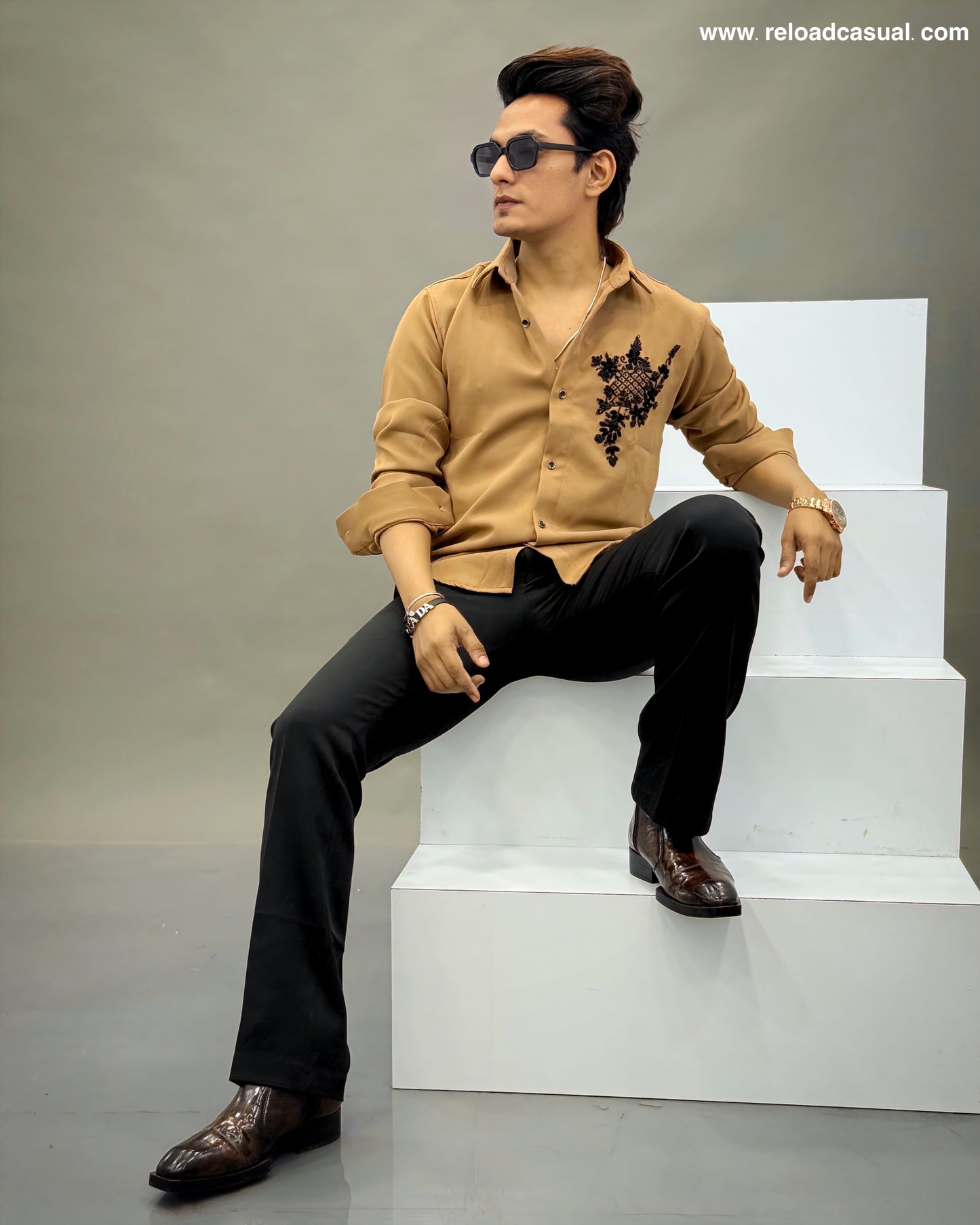 Black details hand work shirt