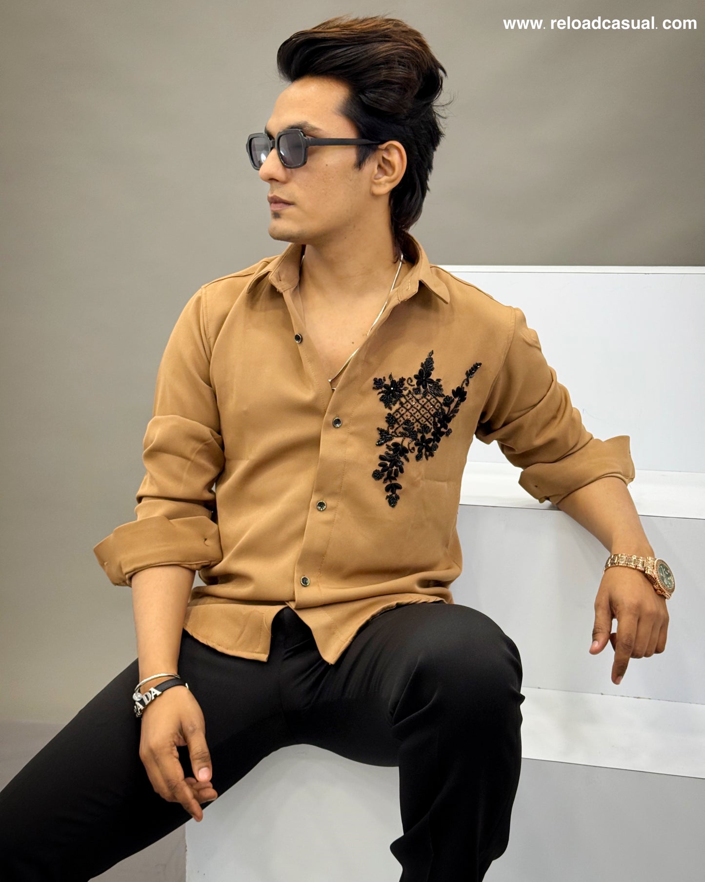 Black details hand work shirt