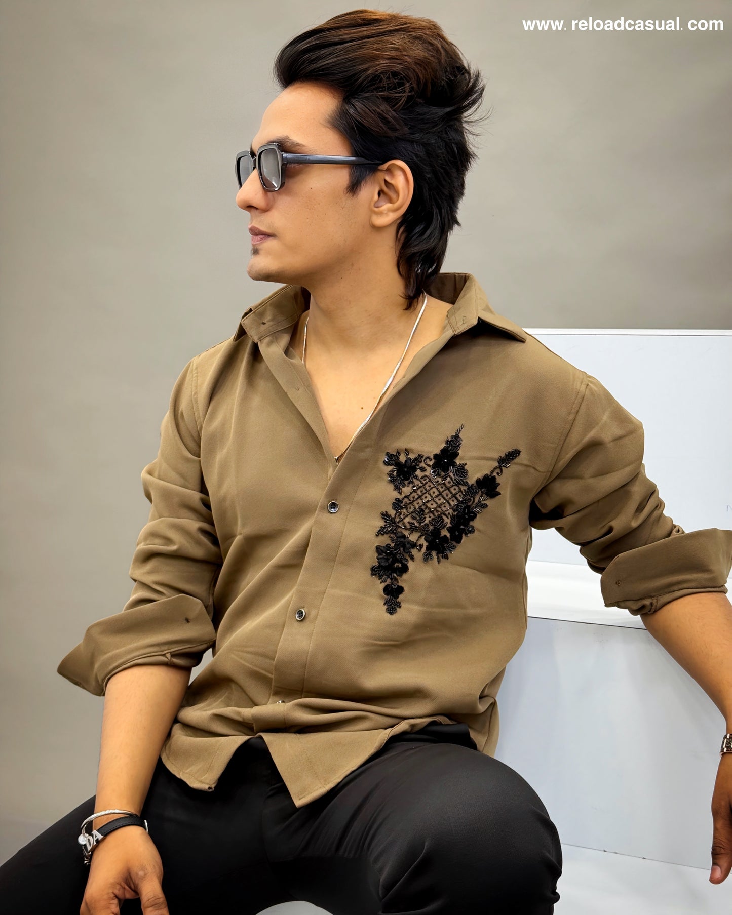 Black details hand work shirt