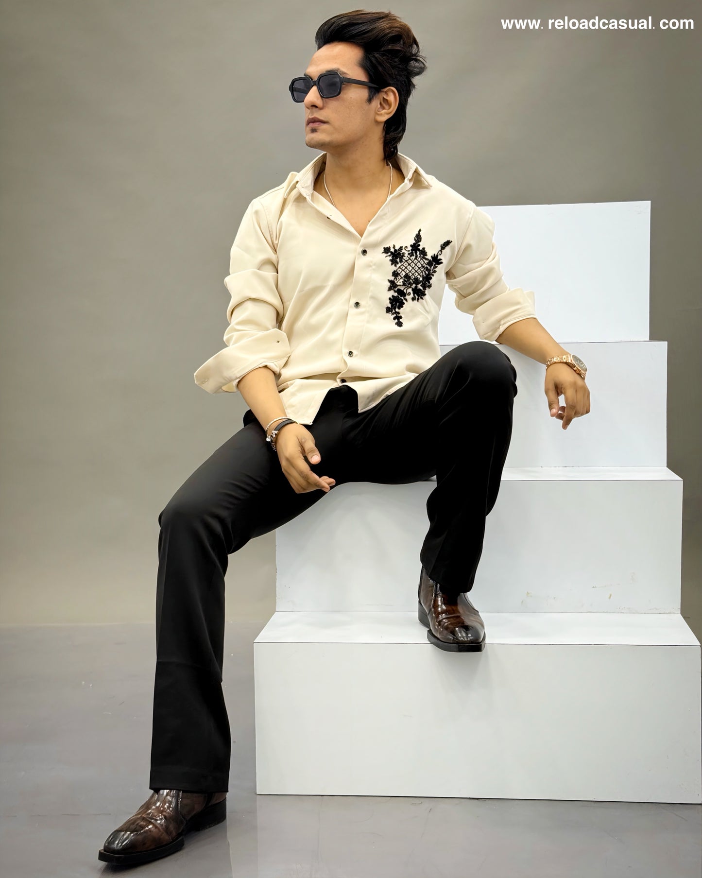 Black details hand work shirt