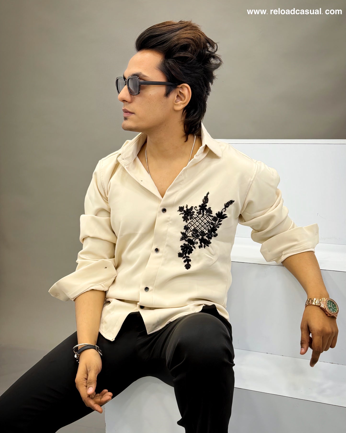 Black details hand work shirt