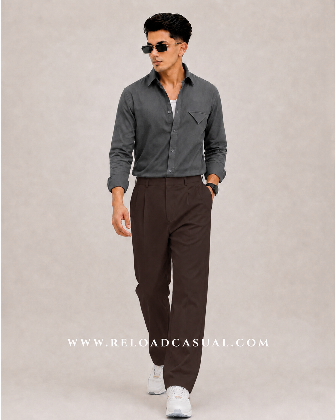 Single Flap Pocket Boxy Fit Shirt + Korean Baggy Adjuster Trousers
