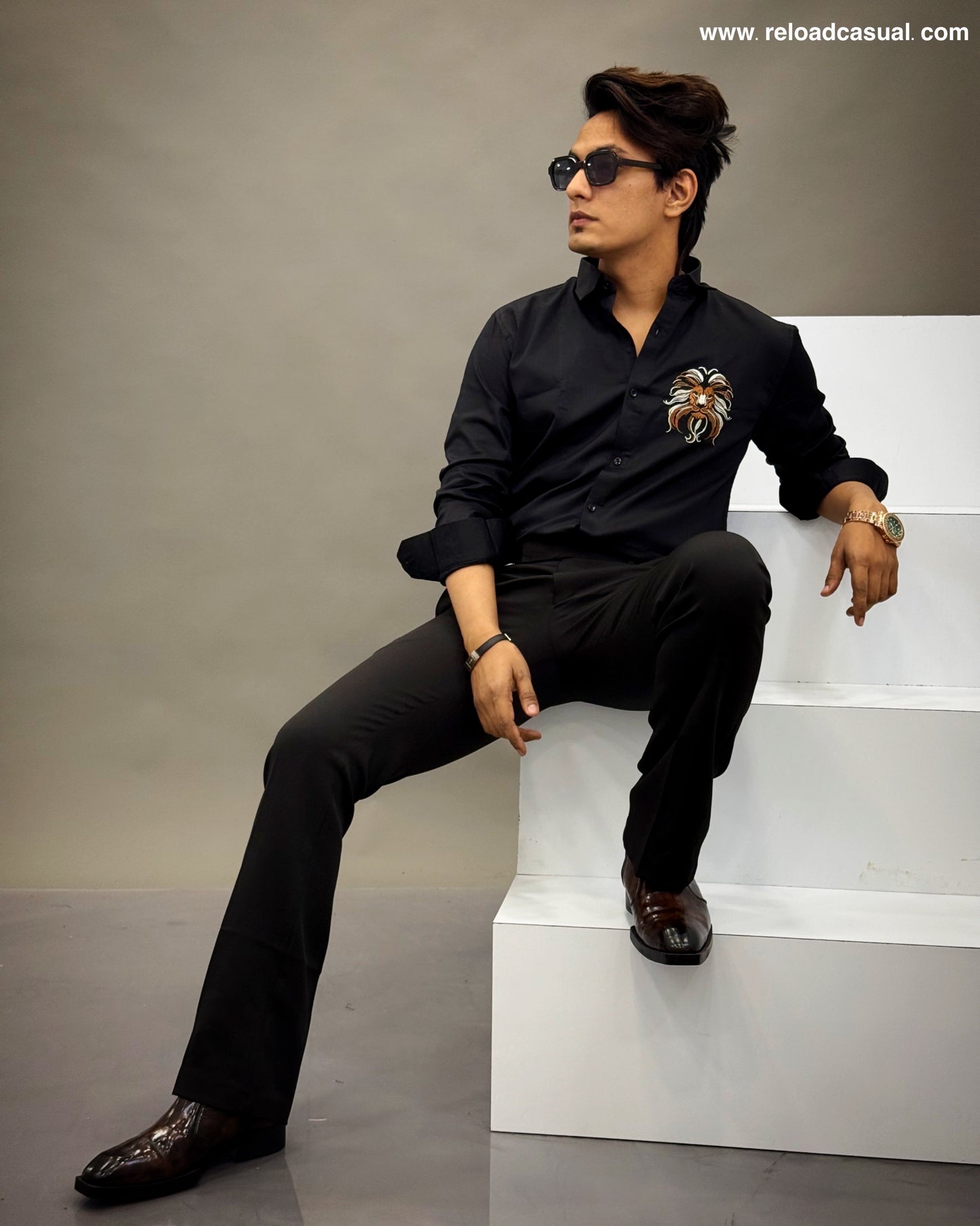 Lion Design Embroidered Shirt