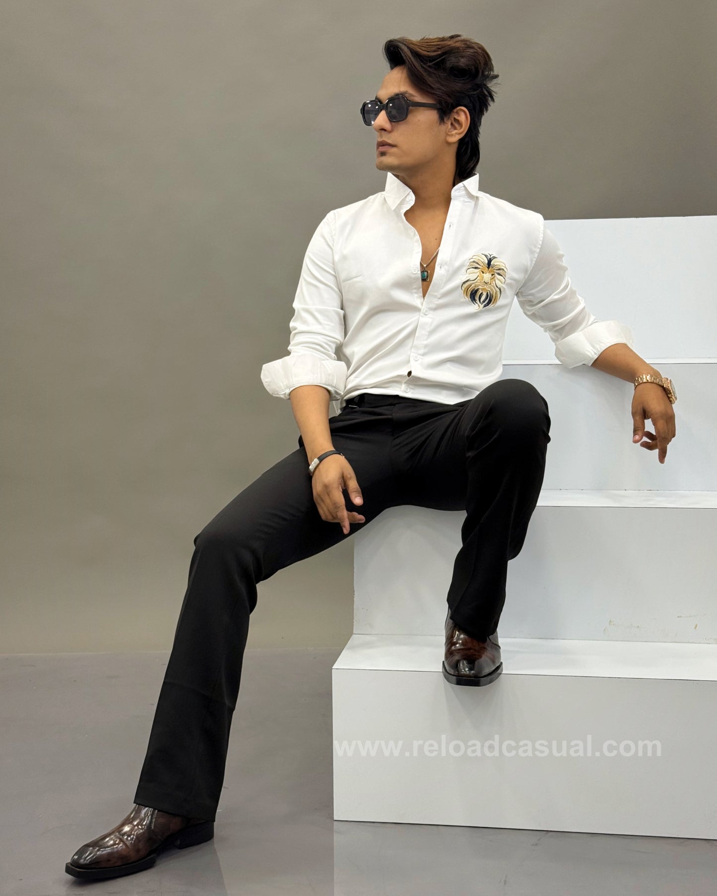 Lion Design Embroidered Shirt