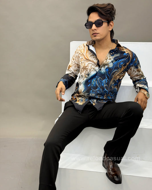 Abstract Printed Mandarin Collar Casual Shirt